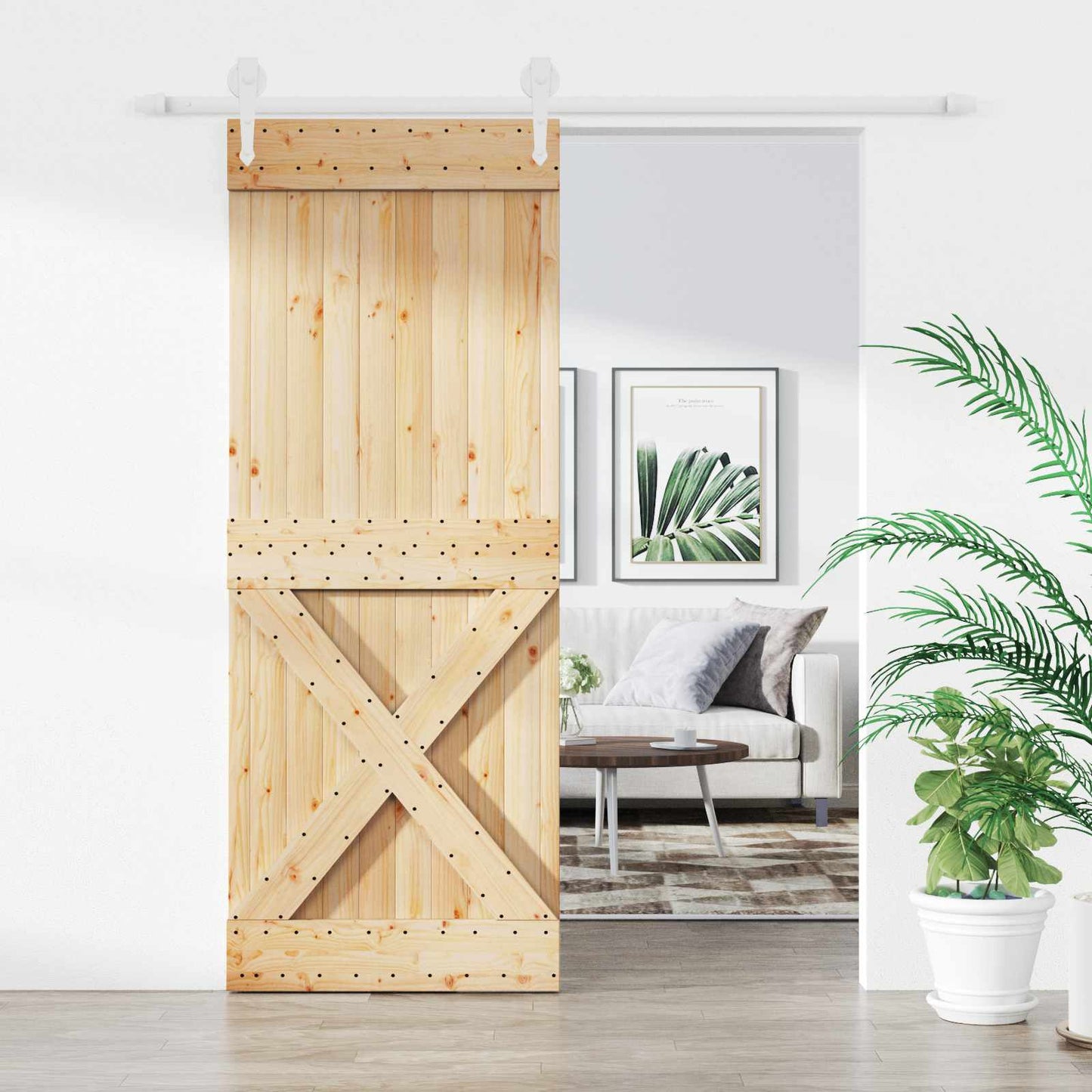 Skyvedør Naturlig og Hvit 80 x 210 cm Massiv Furu Tre