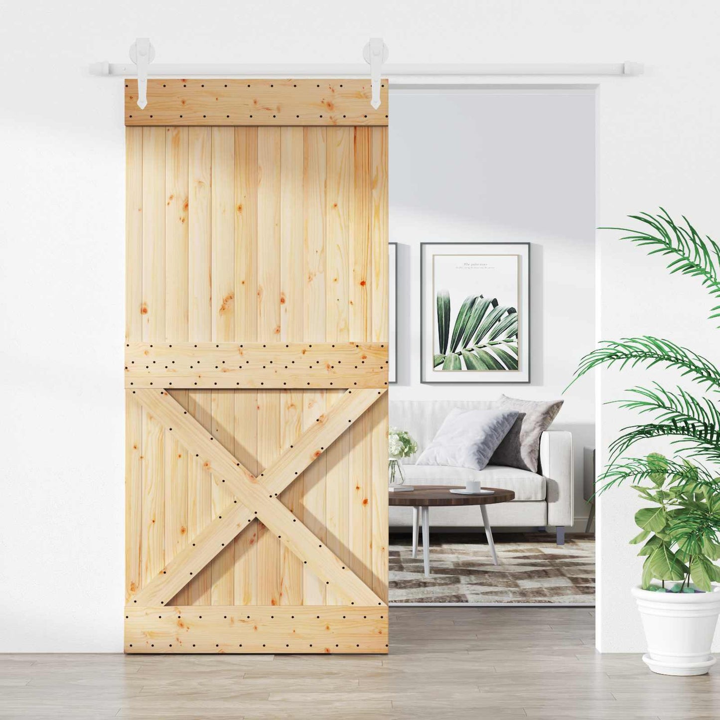 Skyvedør Naturlig og Hvit 95 x 210 cm Massiv Furu Tre