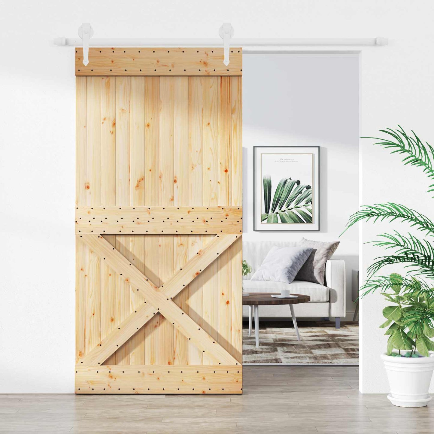 Skyvedør Naturlig og Hvit 100 x 210 cm Massiv Furu Tre