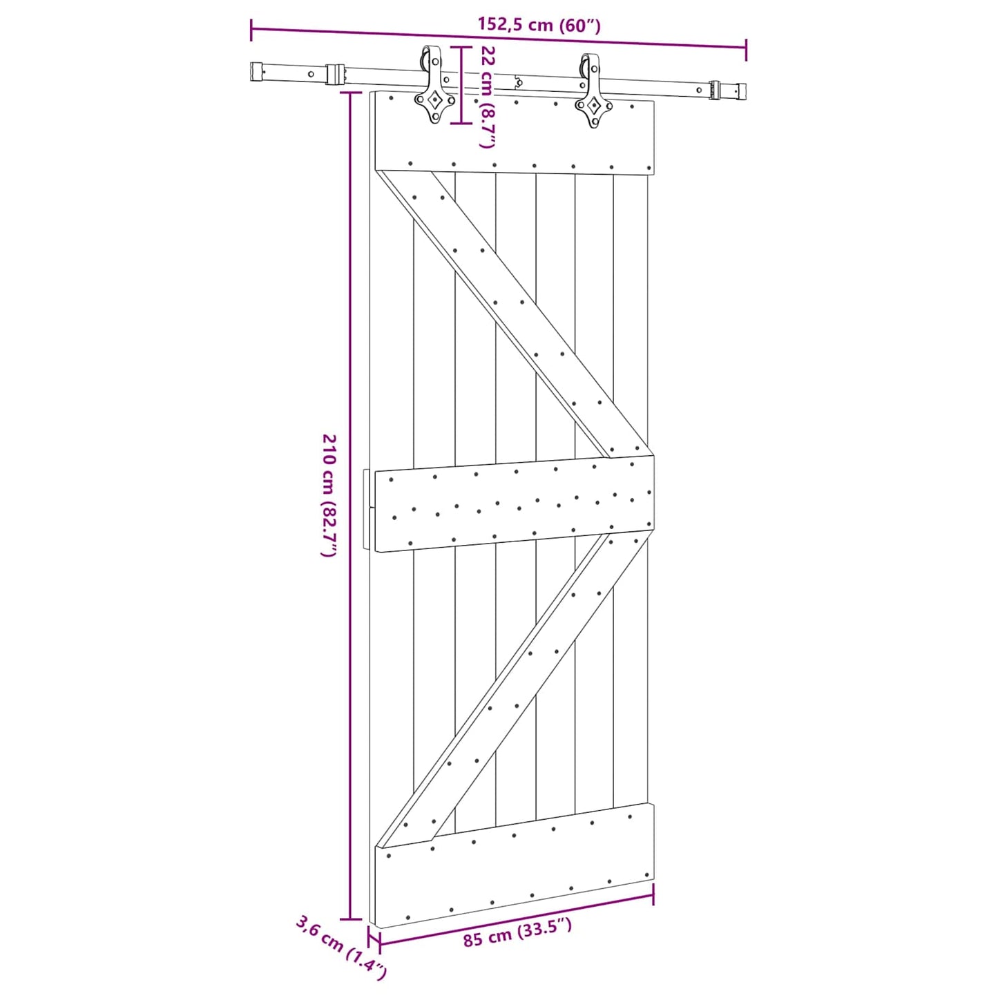 Skyvedør NARVIK Naturlig og svart 85 x 210 cm (152,5 cm)