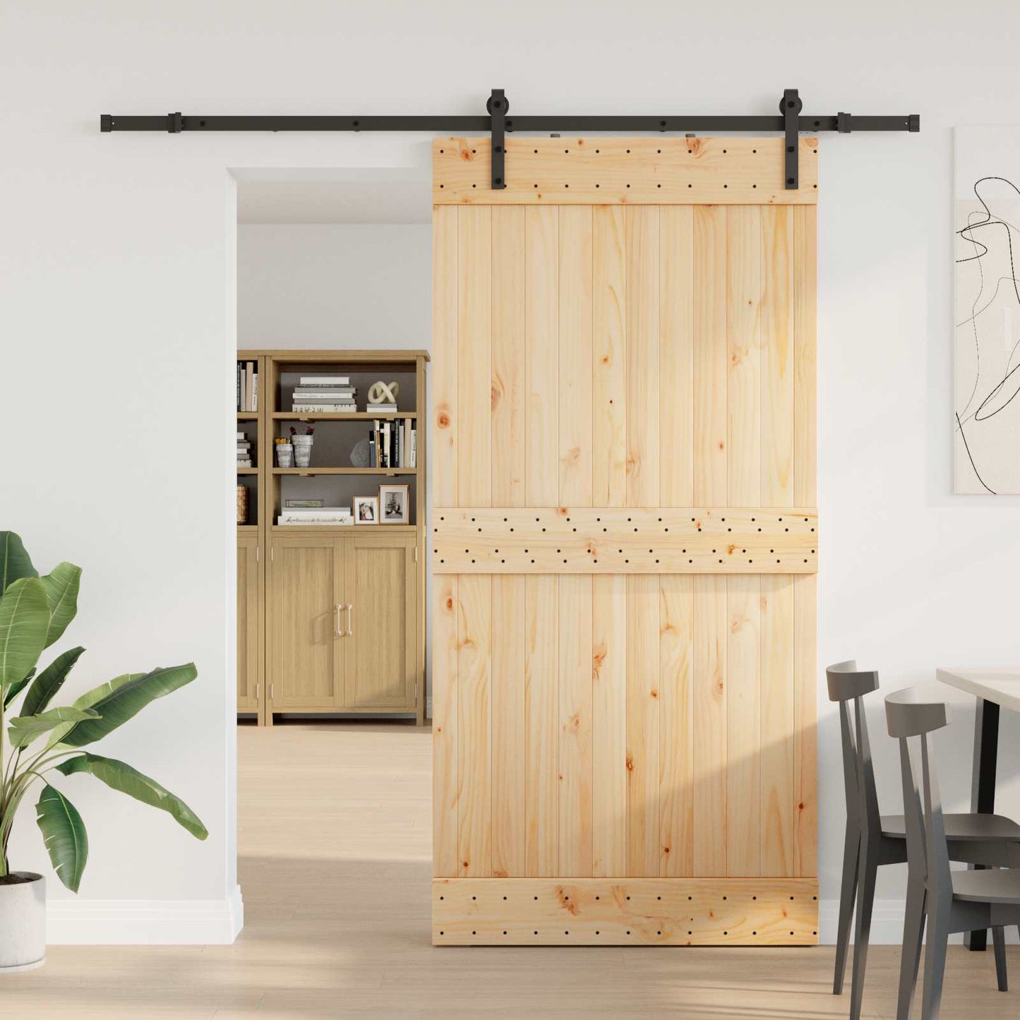 Skyvedør NARVIK Naturlig og svart 100 x 210 cm (213,5 cm)