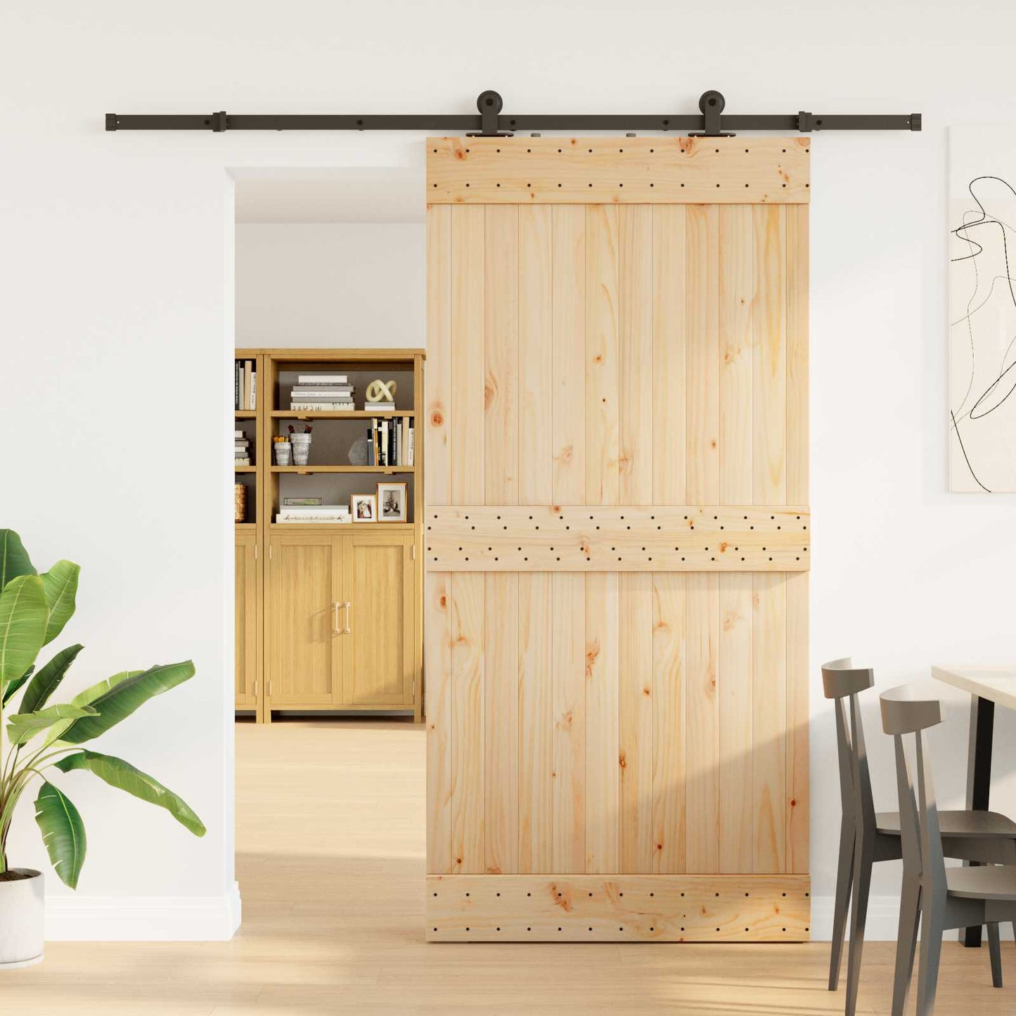 Skyvedør NARVIK Naturlig og svart 100 x 210 cm (213,5 cm)