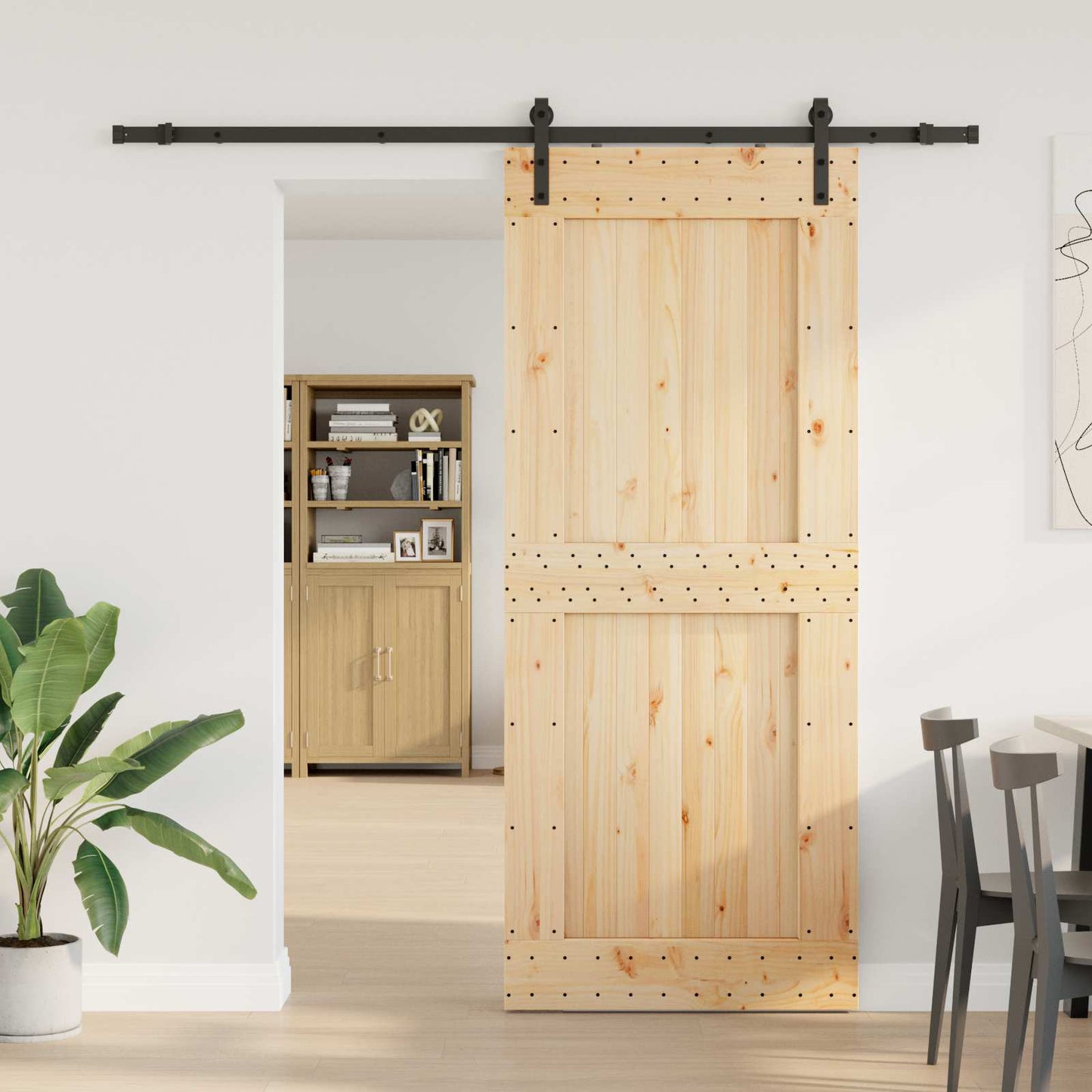 Skyvedør NARVIK Naturlig og svart 95 x 210 cm (213,5 cm)