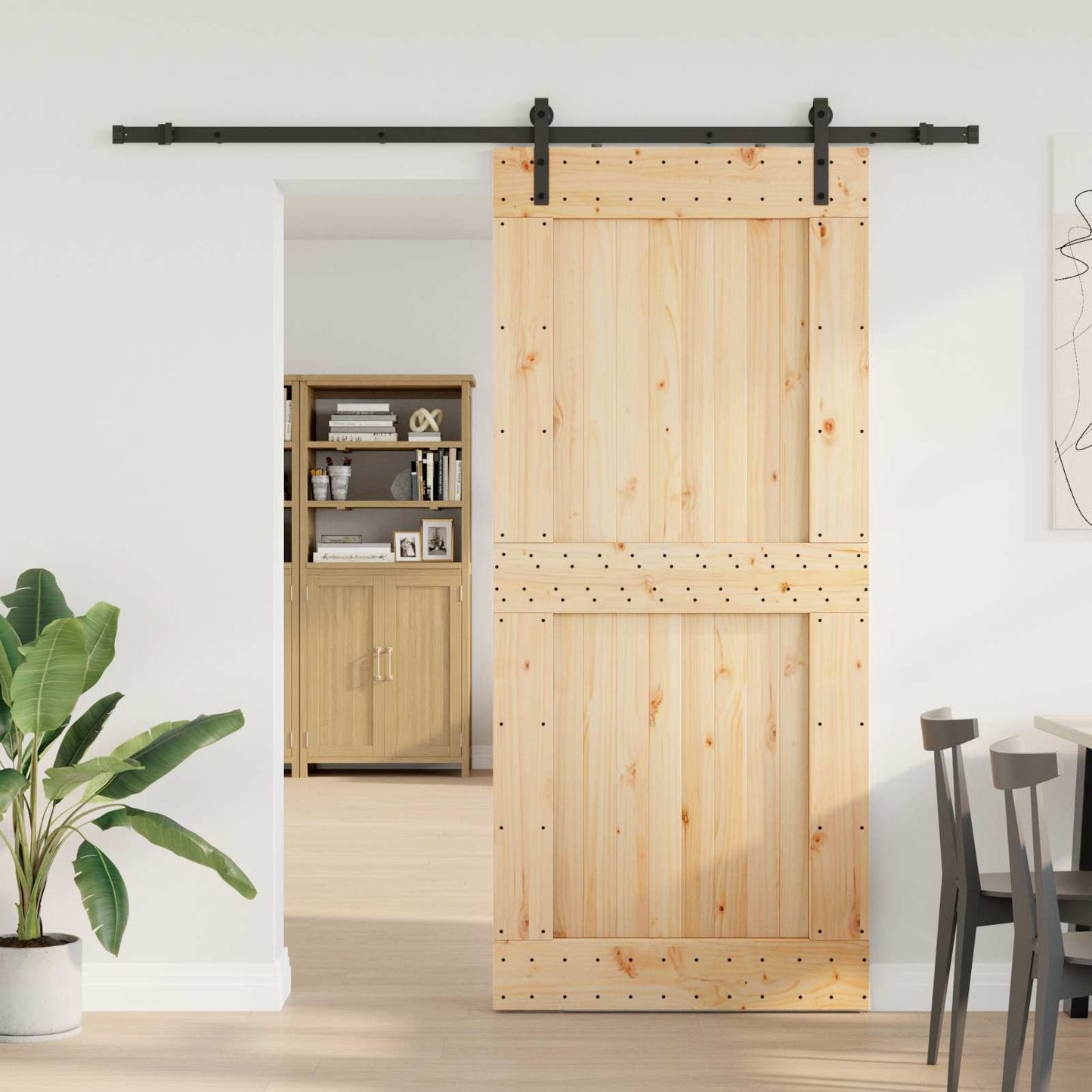 Skyvedør NARVIK Naturlig og svart 100 x 210 cm (213,5 cm)