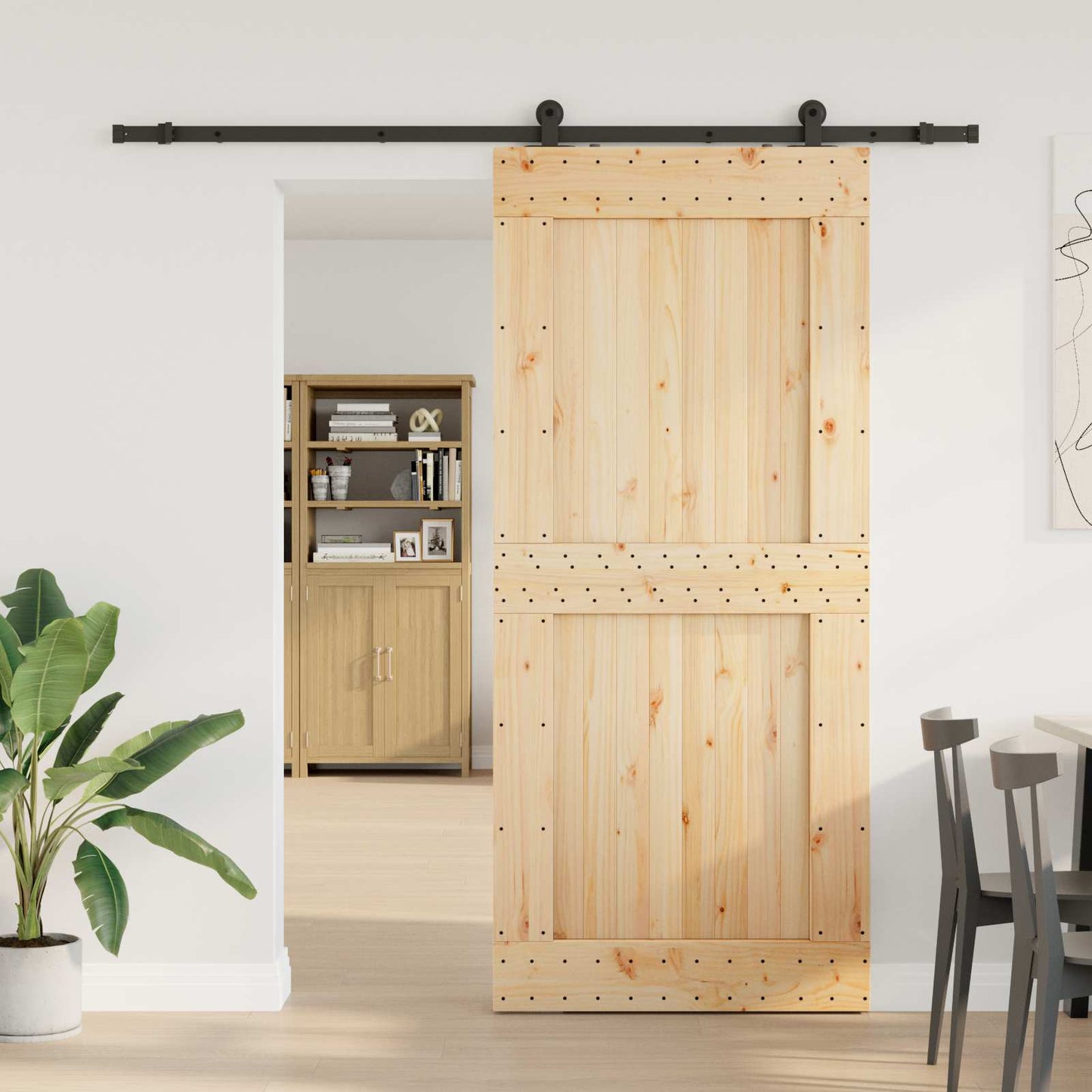Skyvedør NARVIK Naturlig og svart 100 x 210 cm (213,5 cm)