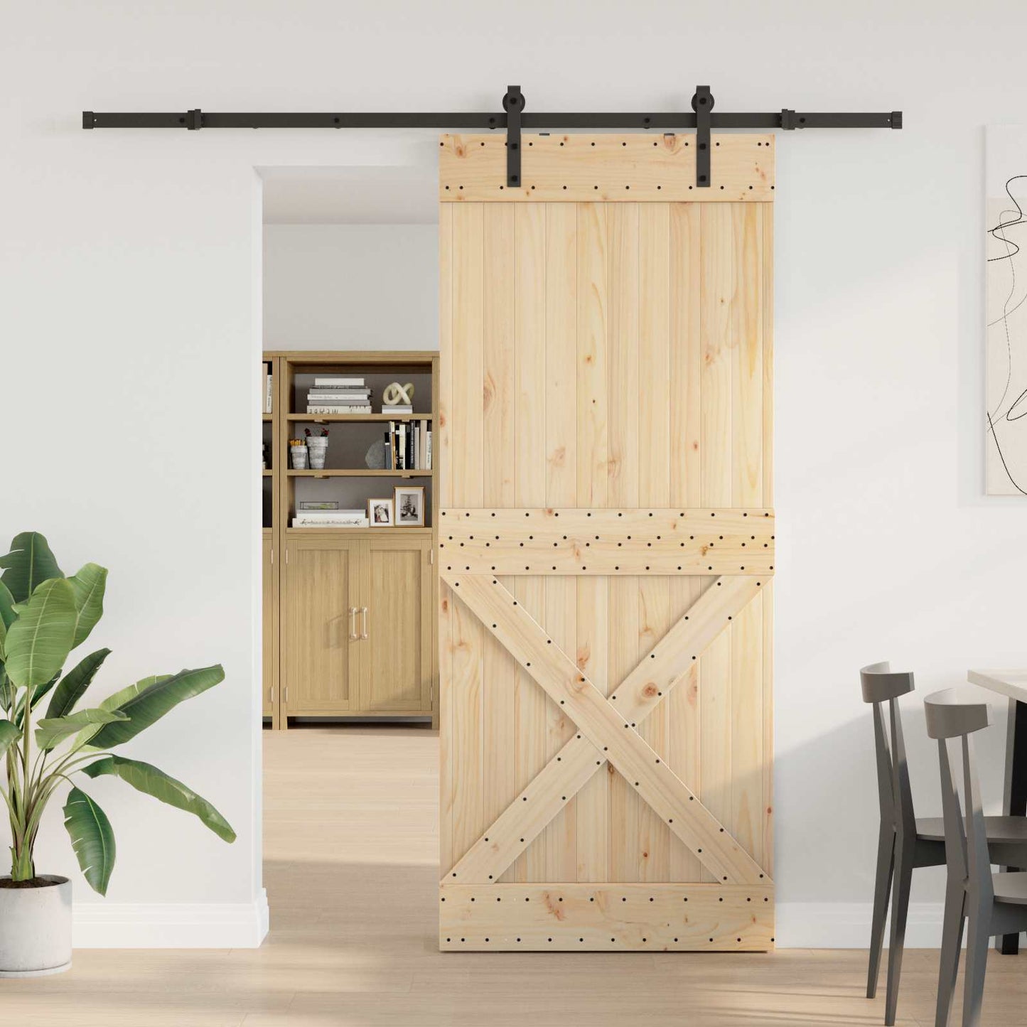 Skyvedør NARVIK Naturlig og svart 100 x 210 cm (213,5 cm)