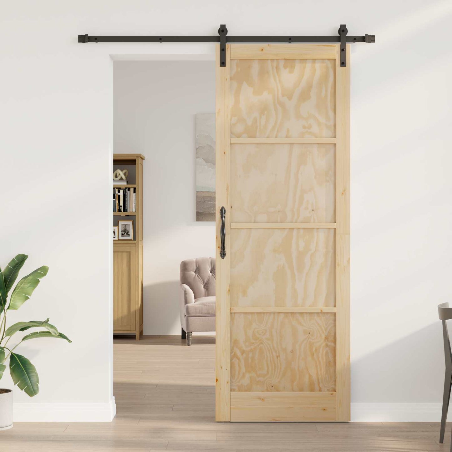 Skyvedør Naturlig og svart 83 x 232 cm Heltre furu