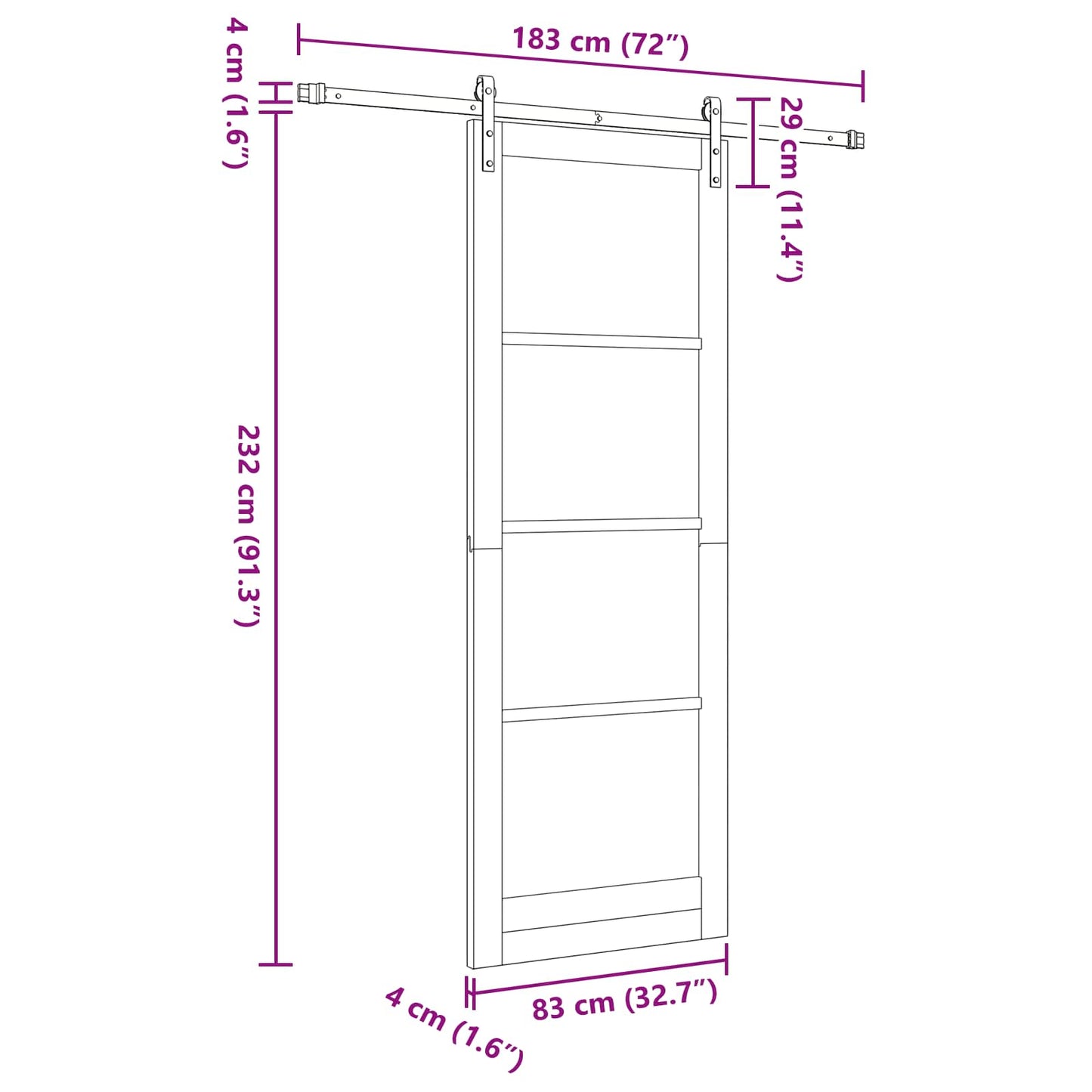 Skyvedør Hvit og svart 83 x 232 cm Heltre furu