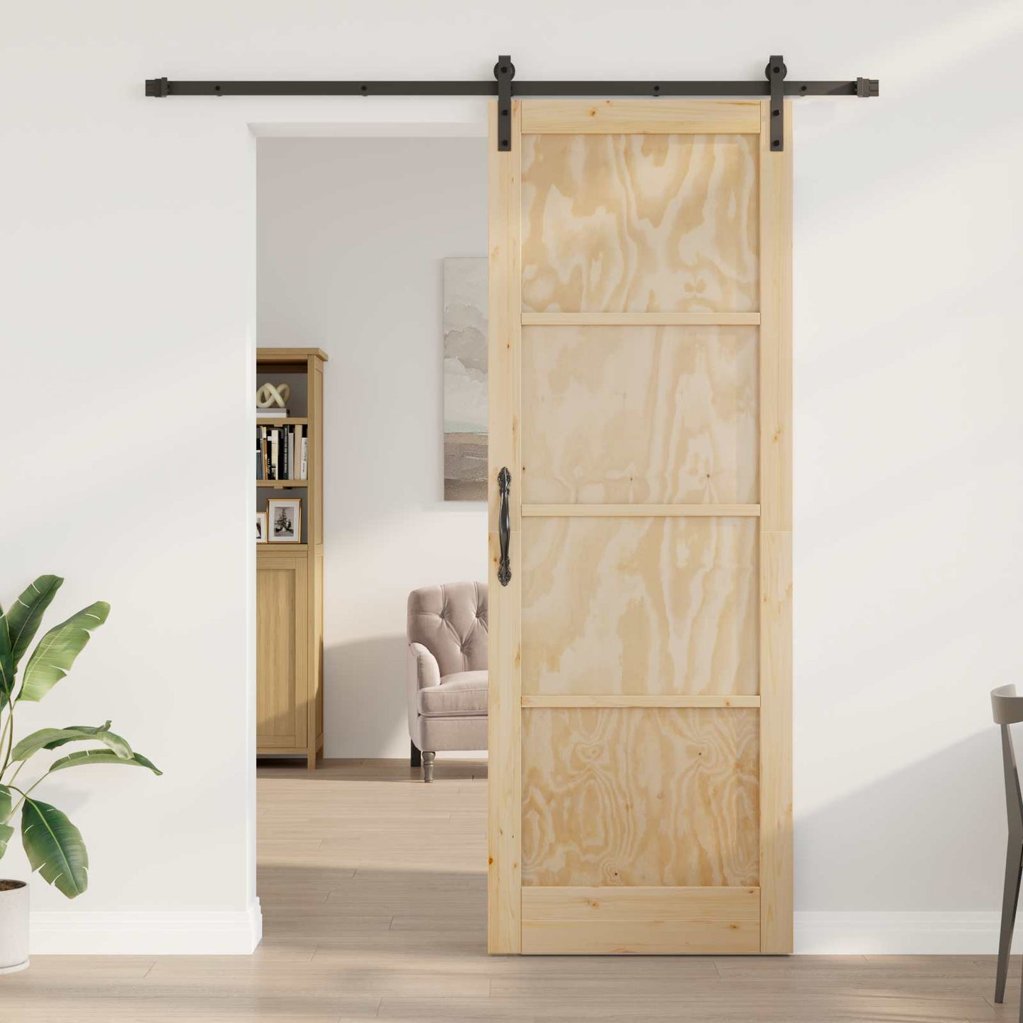 Skyvedør Naturlig og svart 83 x 232 cm Heltre furu