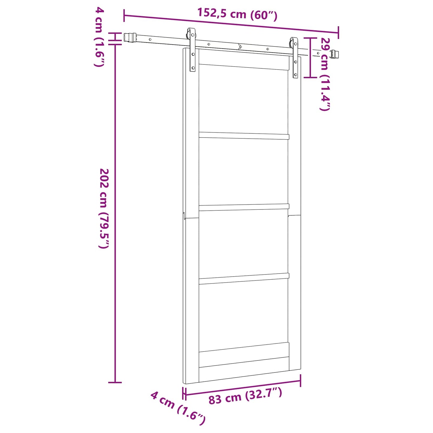 Skyvedør Hvit 83 x 202 cm Heltre furu