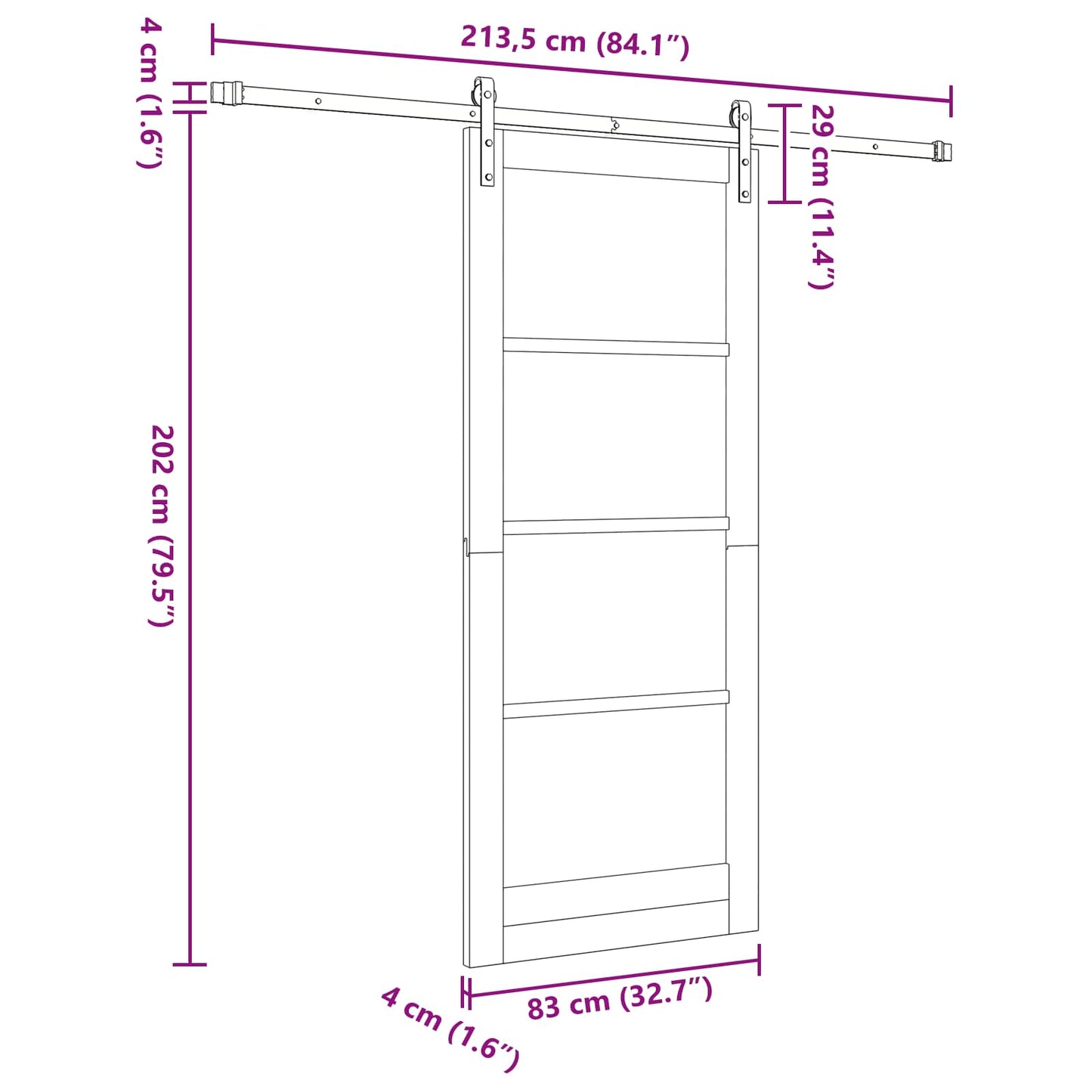 Skyvedør Hvit 83 x 202 cm Heltre furu