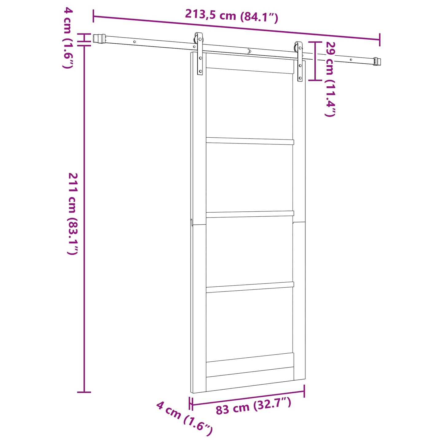 Skyvedør Hvit 83 x 232 cm Heltre furu