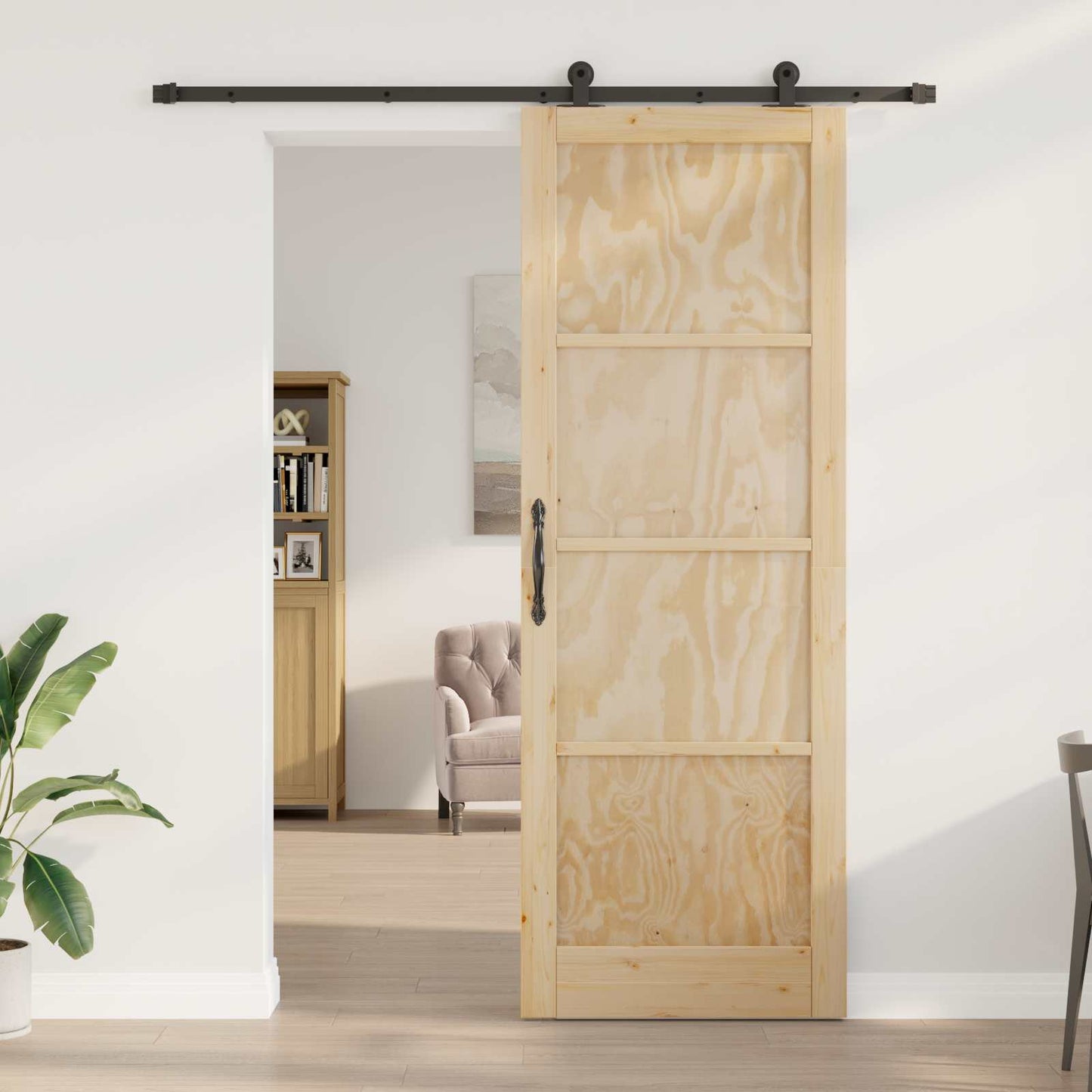 Skyvedør Naturlig og svart 83 x 232 cm Heltre furu