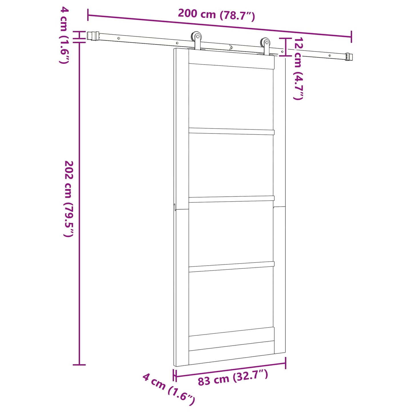 Skyvedør Hvit 83 x 202 cm Heltre furu