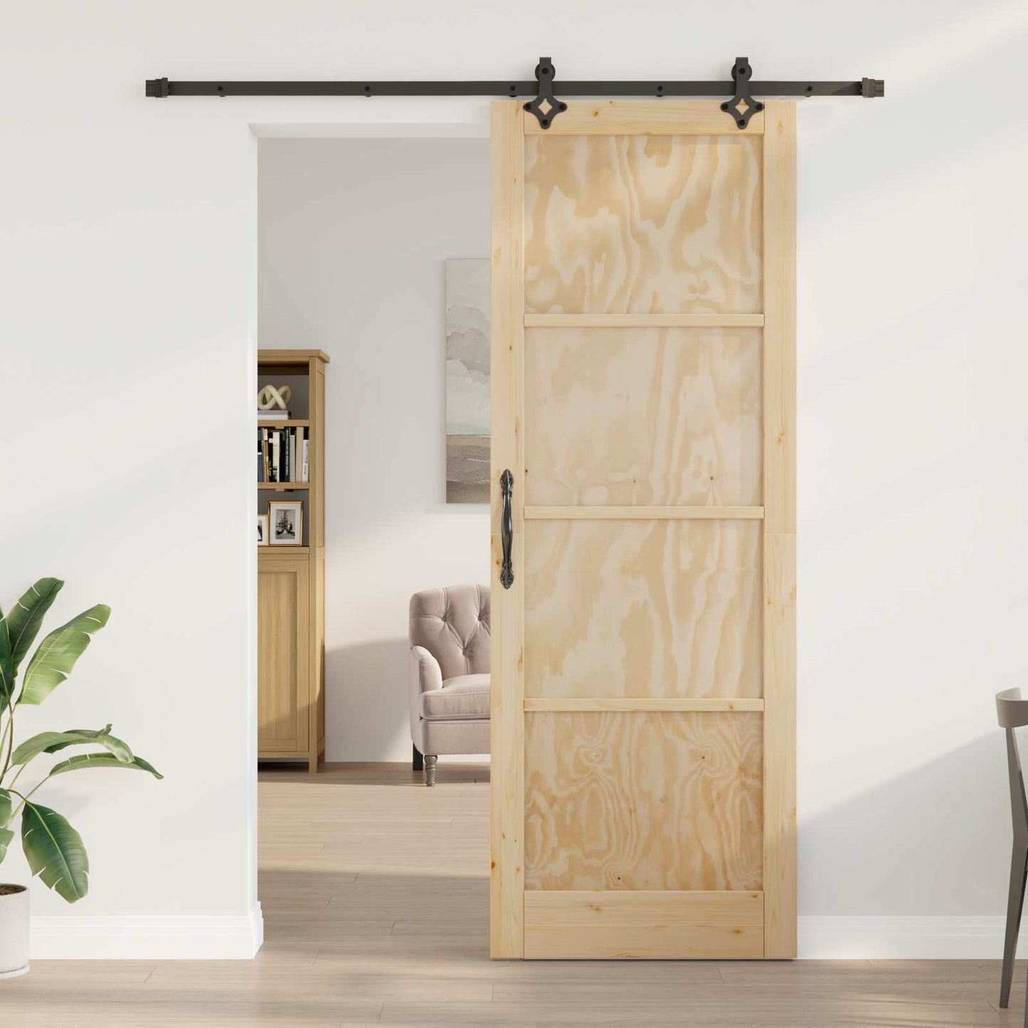 Skyvedør Naturlig og svart 83 x 232 cm Heltre furu