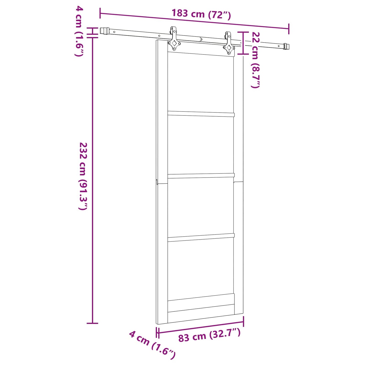 Skyvedør Hvit 83 x 232 cm Heltre furu