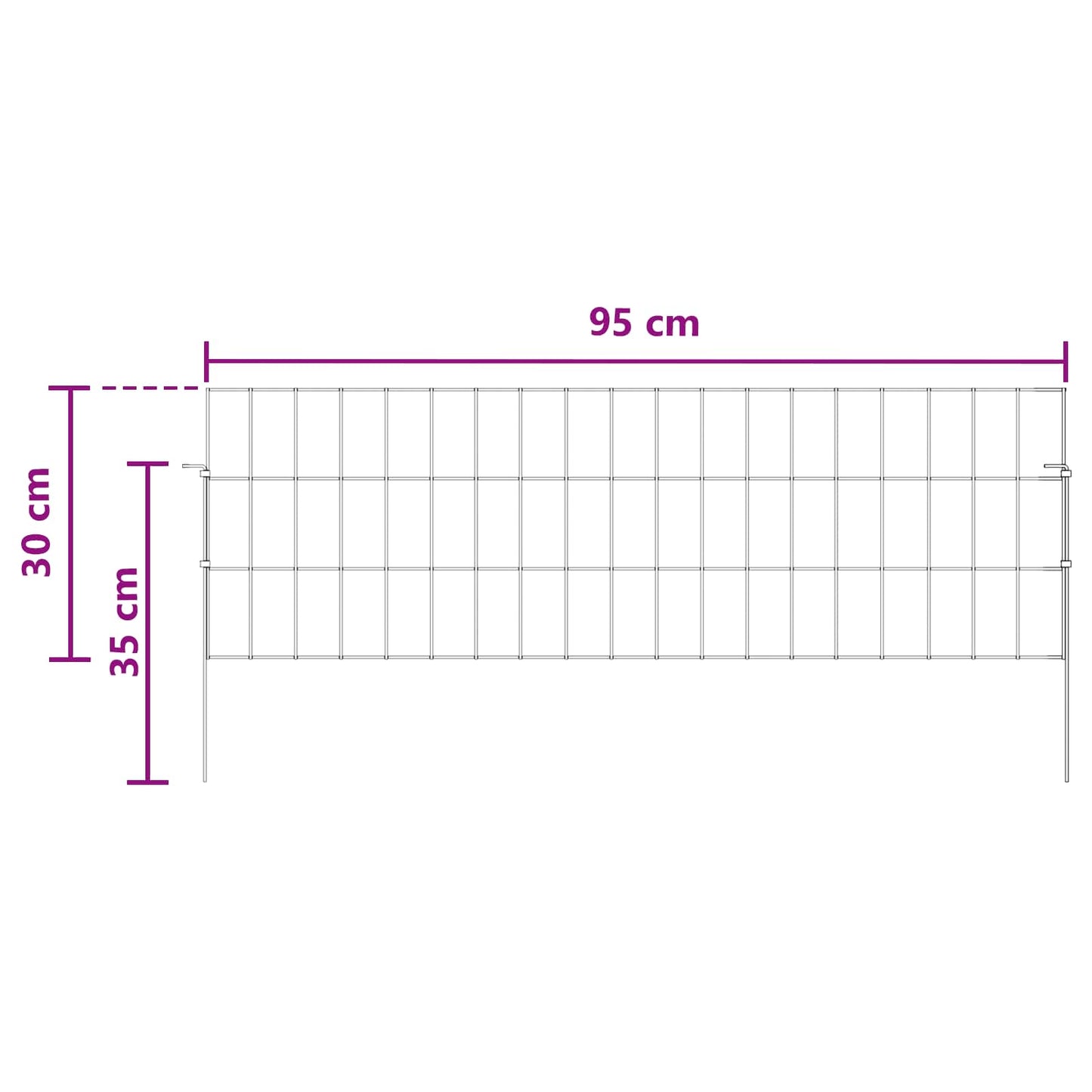 Hagefence med spyd 48 stk. 95 x 30 cm Galvanisert stål Sølv