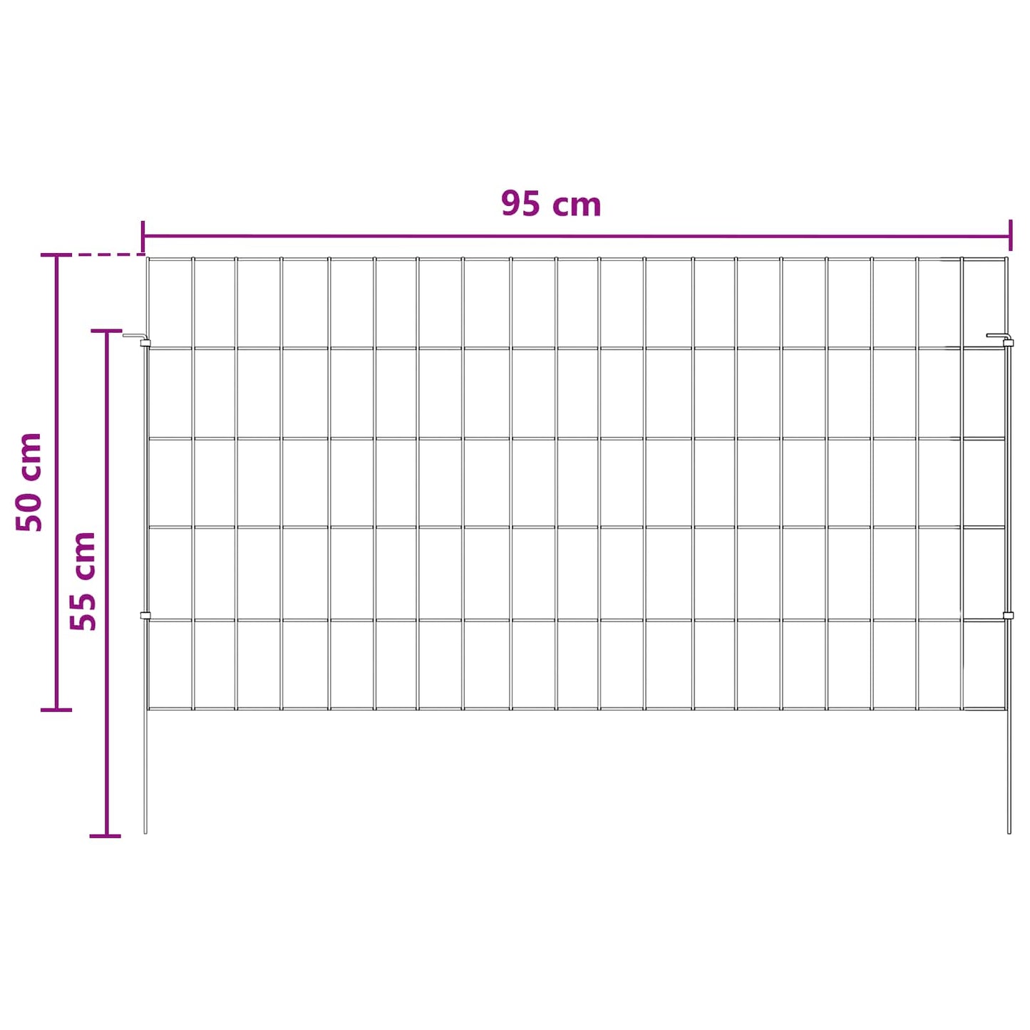 Hagefence med spyd 48 stk. 95 x 50 cm Galvanisert stål Sølv
