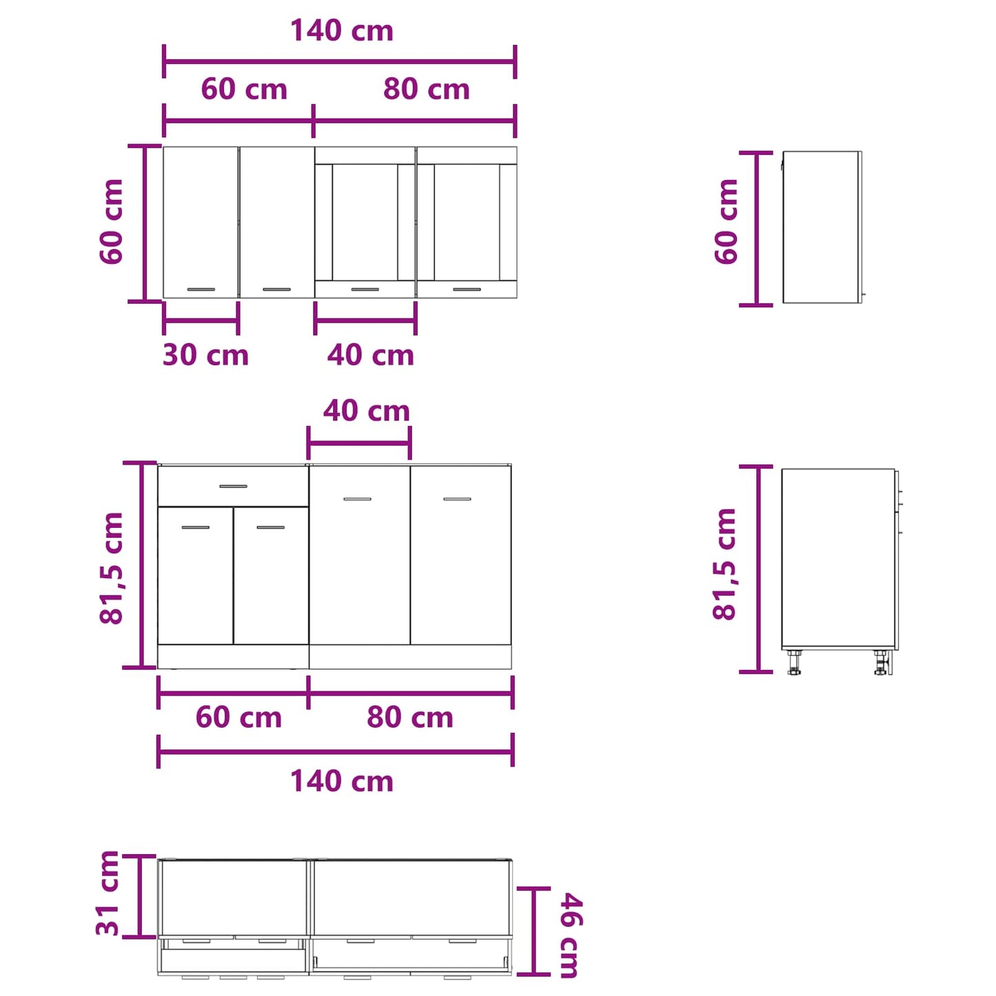 Kjøkken enhet Lyon 4 pcs Betonggrå Konstruert tre