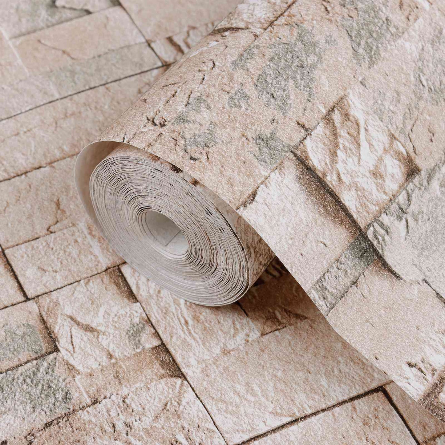 3D Stein Tapet Beige 10 x 0,53 m Non-Woven Stof