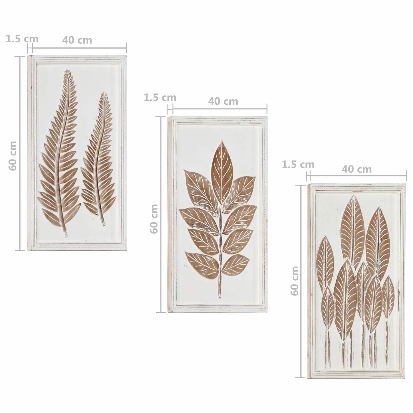 Kunst Dekor 3 pcs Brun og hvit 40 x 40 x 1,5 cm Konstruert tre