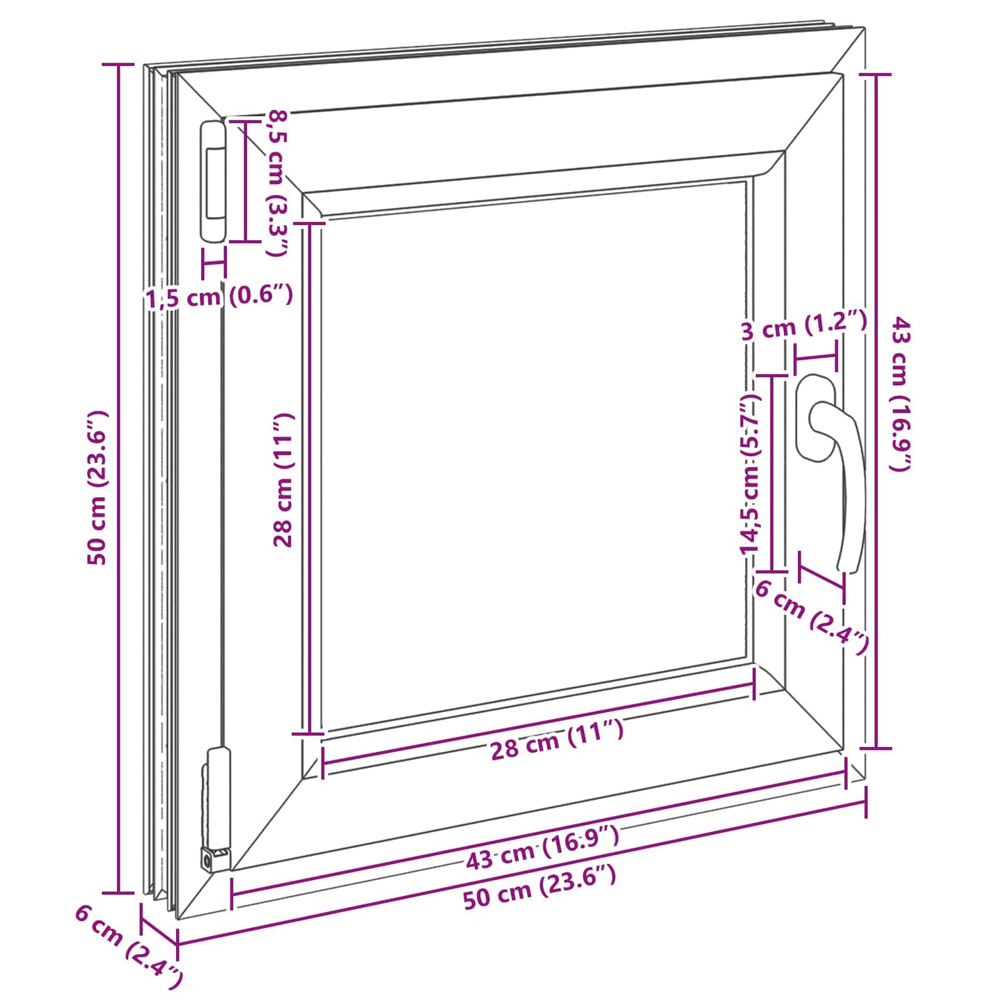 Kjølevindu RISOR 50 x 50 cm PVC og glass Antrasitt