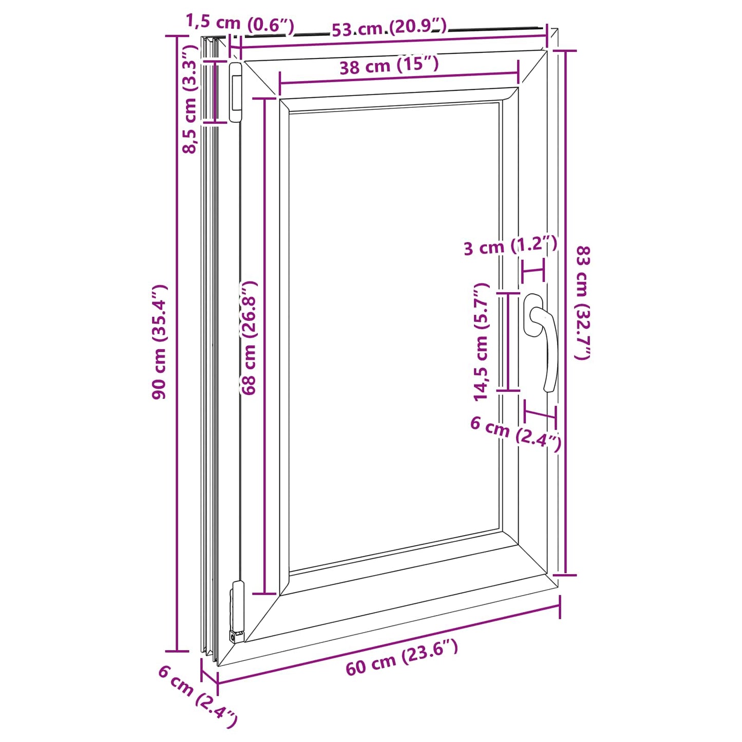 Kjølevindu RISOR 60 x 90 cm PVC og glass Antrasitt