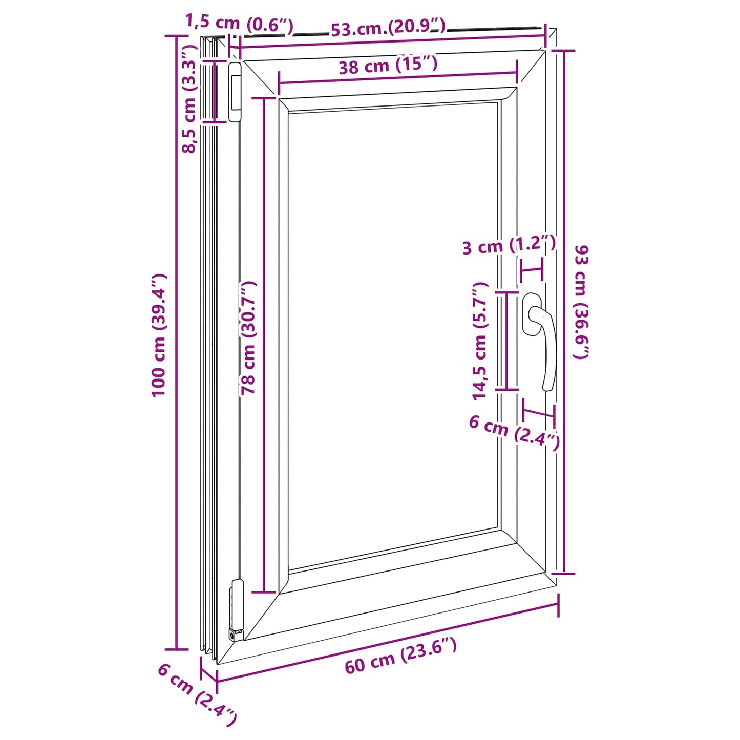 Kjølevindu RISOR 60 x 100 cm PVC og glass Antrasitt