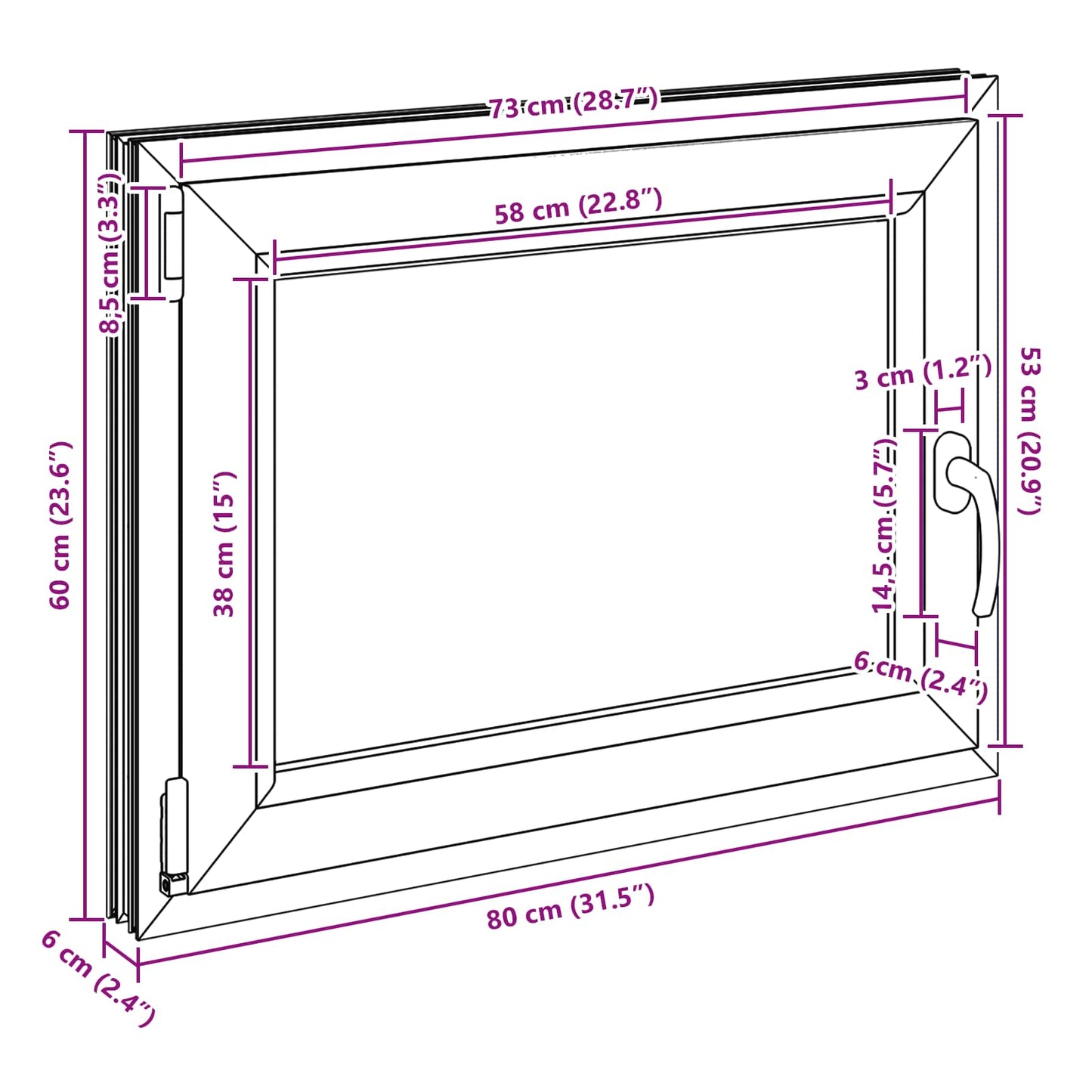 Kjølevindu RISOR 80 x 60 cm PVC og glass Antrasitt