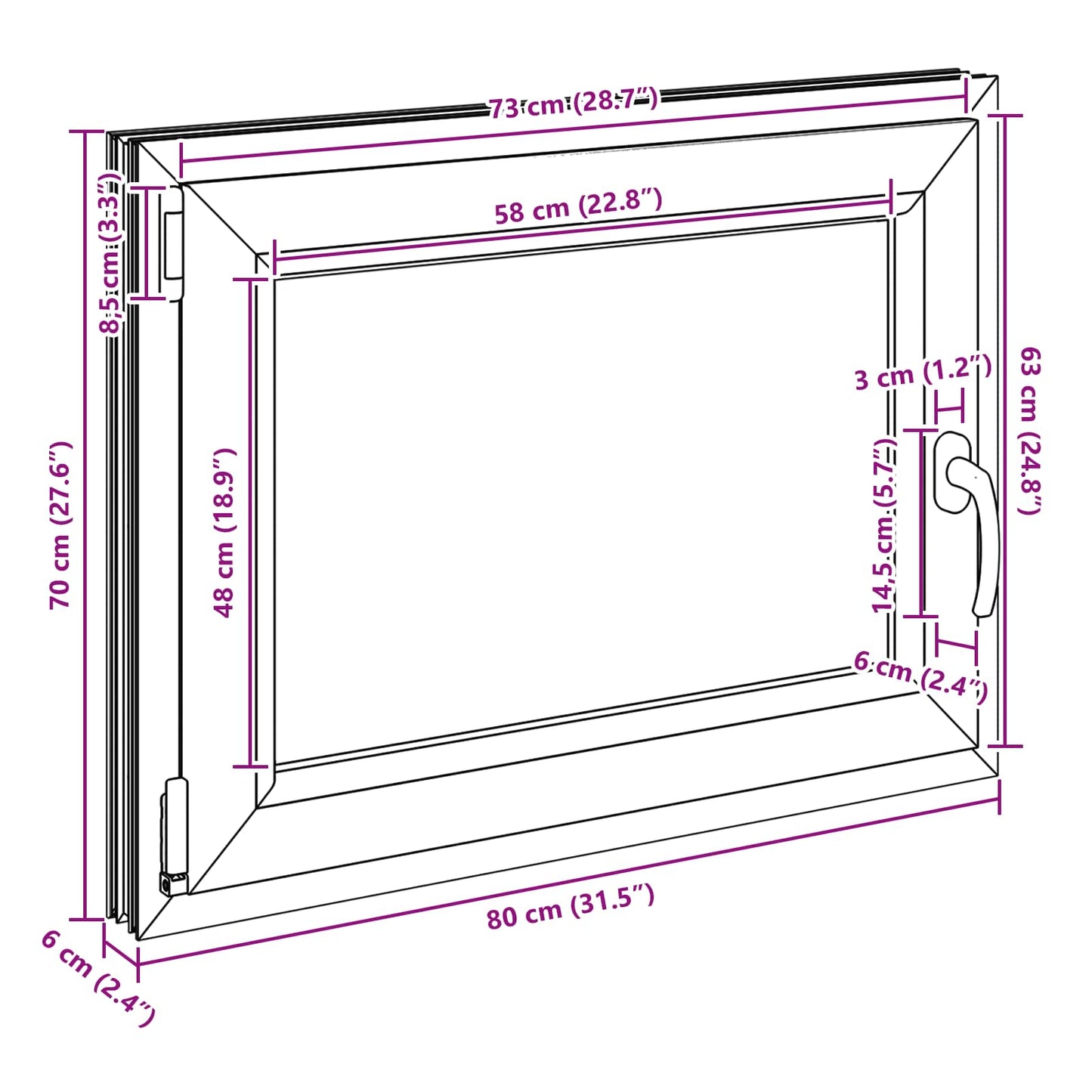Kjølevindu RISOR 80 x 70 cm PVC og glass Antrasitt
