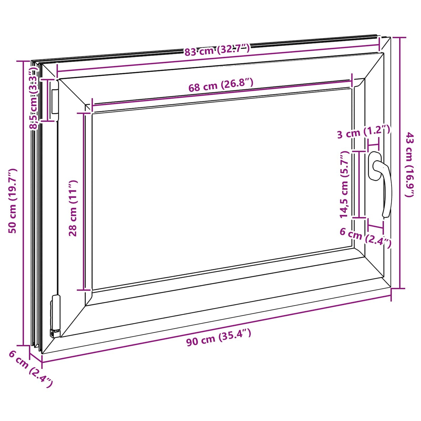 Kjølevindu RISOR 90 x 50 cm PVC og glass Antrasitt