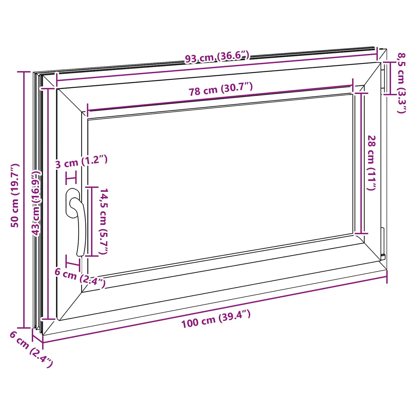 Kjølevindu RISOR 100 x 50 cm PVC og glass Antrasitt