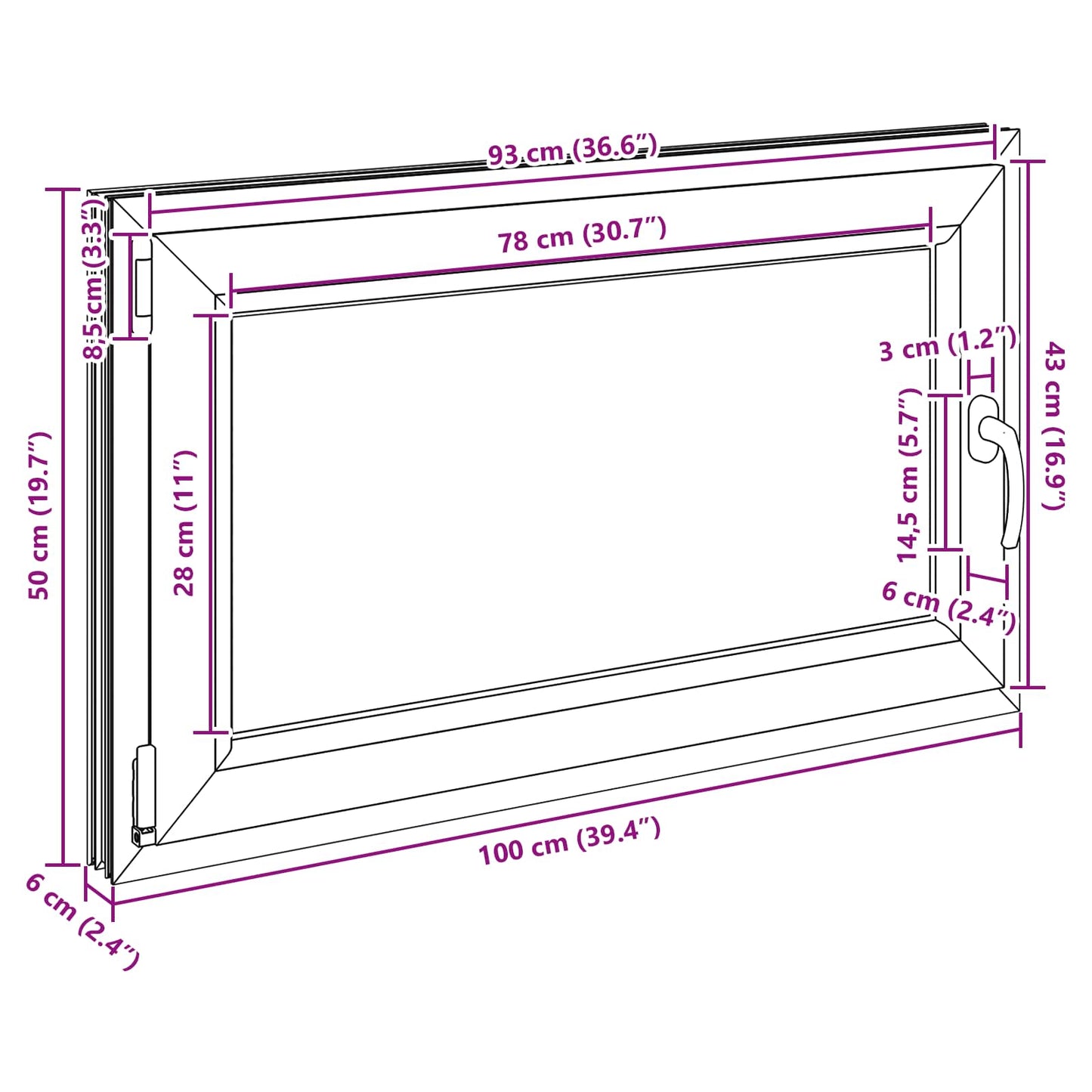 Kjølevindu RISOR 100 x 50 cm PVC og glass Antrasitt