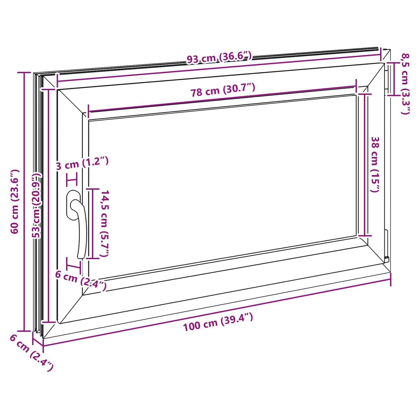 Kjølevindu RISOR 100 x 60 cm PVC og glass Antrasitt