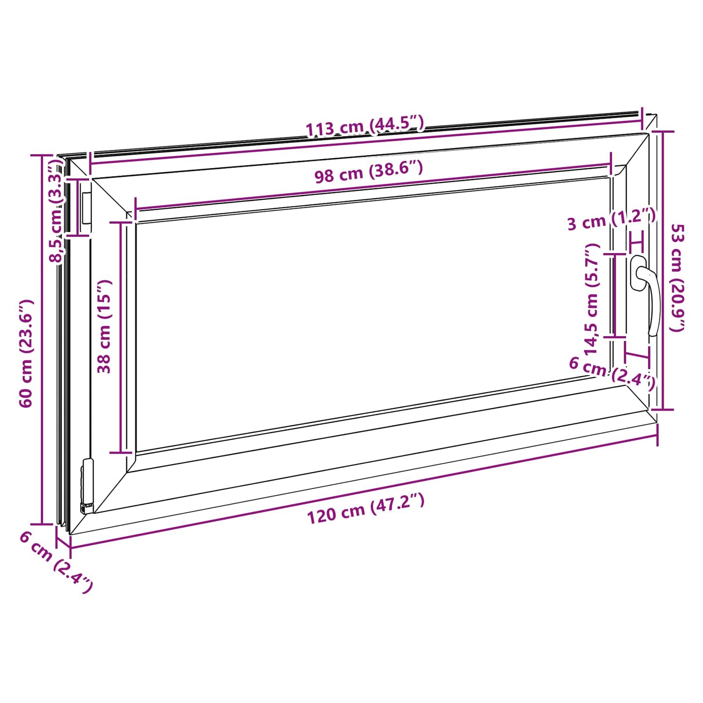 Kjølevindu RISOR 120 x 60 cm PVC og glass Antrasitt
