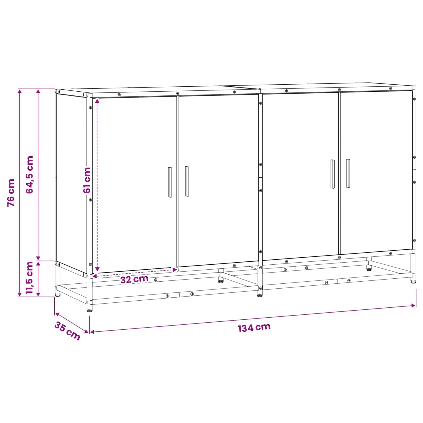 Serviesskap Svart eik 134 x 35 x 76 cm Konstruert tre