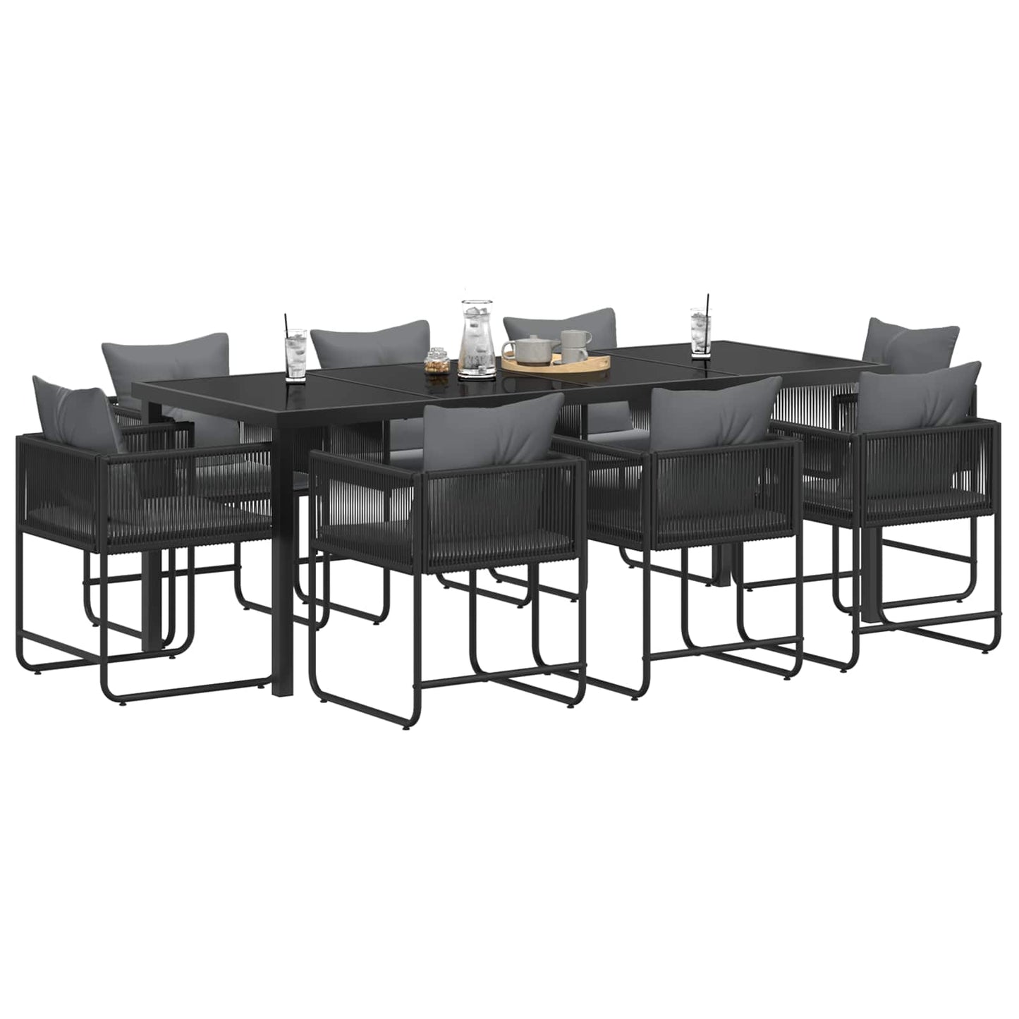 Hage Spisegruppe 9 pcs Svart og Anthracite 200 x 80 x 73 cm