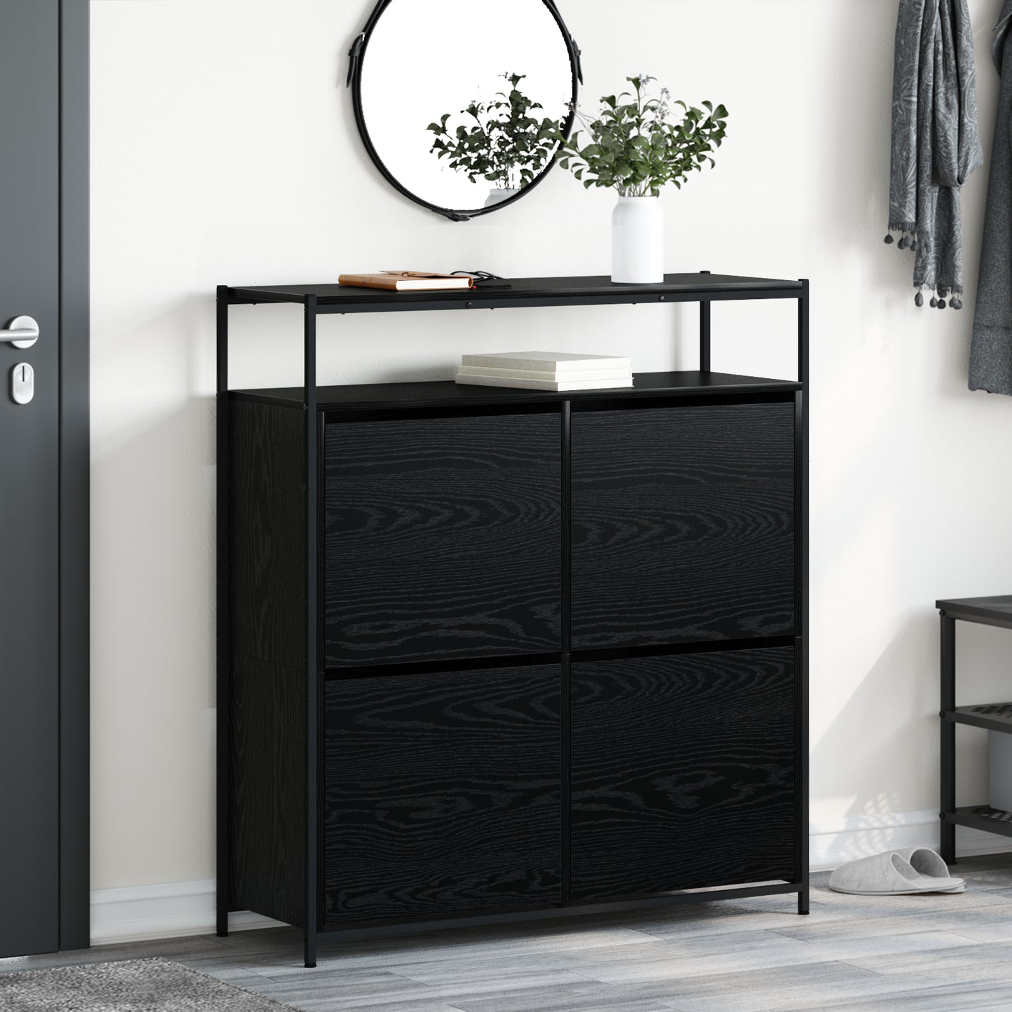 Sko Skap med hylle Svart Eik 100 x 34 x 112 cm Konstruert tre