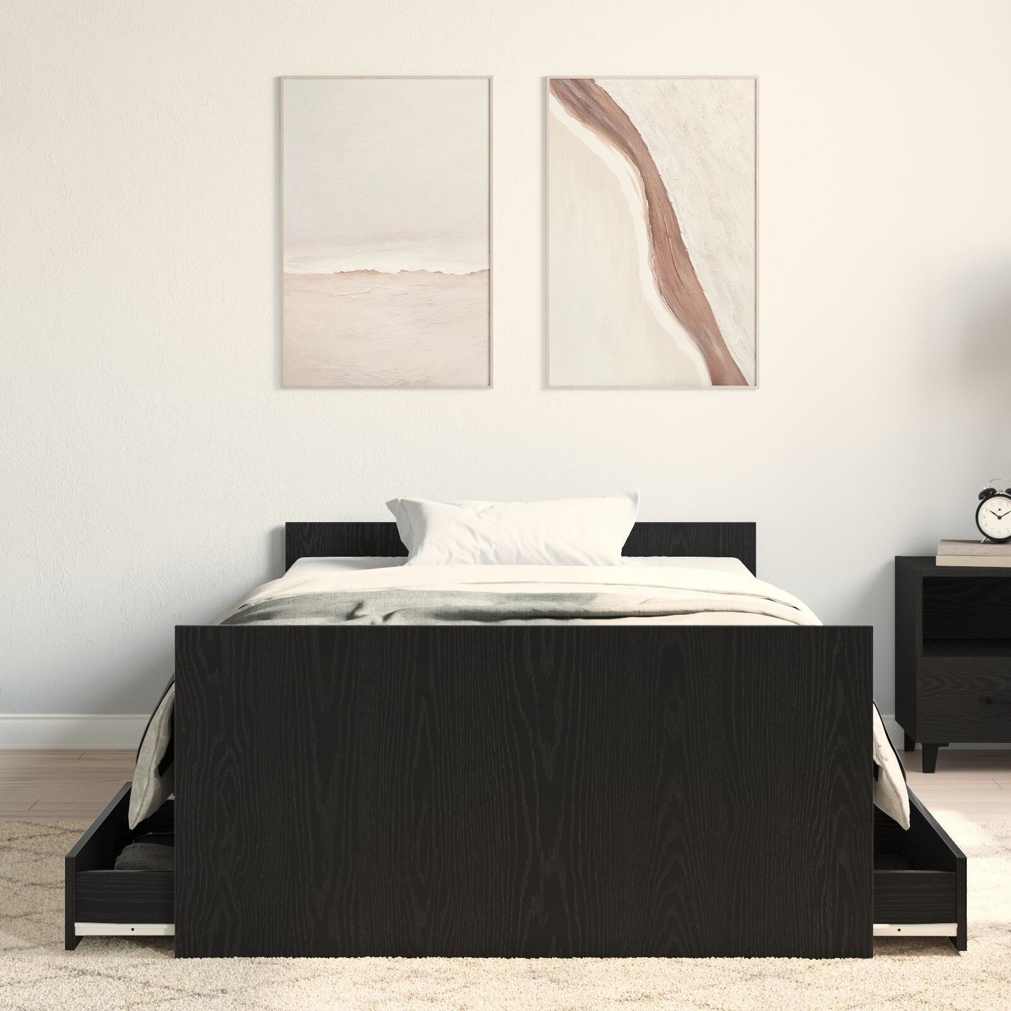 Sengestamme med skuff Svart Eik 203 x 93 x 50 cm Konstruert tre
