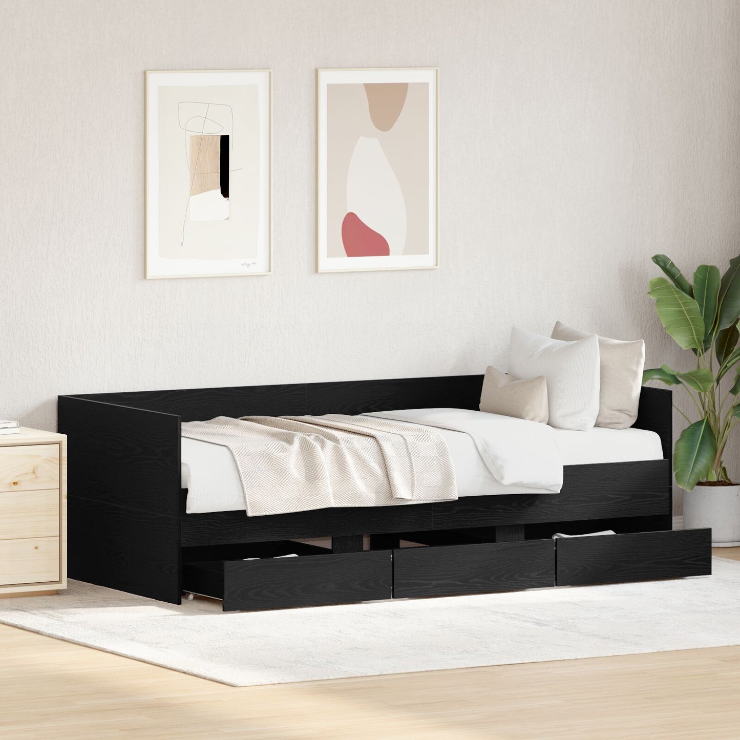Seng med hodegjerde Svart Eik 90 x 190 cm Konstruert tre