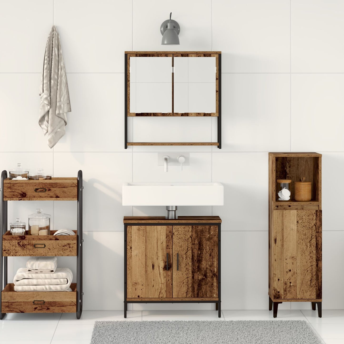 Baderomsinnredningssett med hylle 2 pcs Brun Konstruert tre