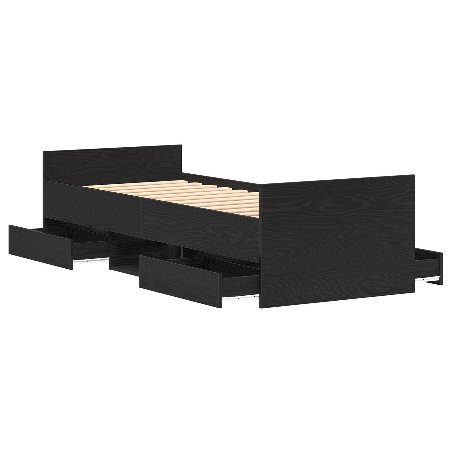 Sengestamme med skuff Svart Eik 193 x 78 x 50 cm Konstruert tre