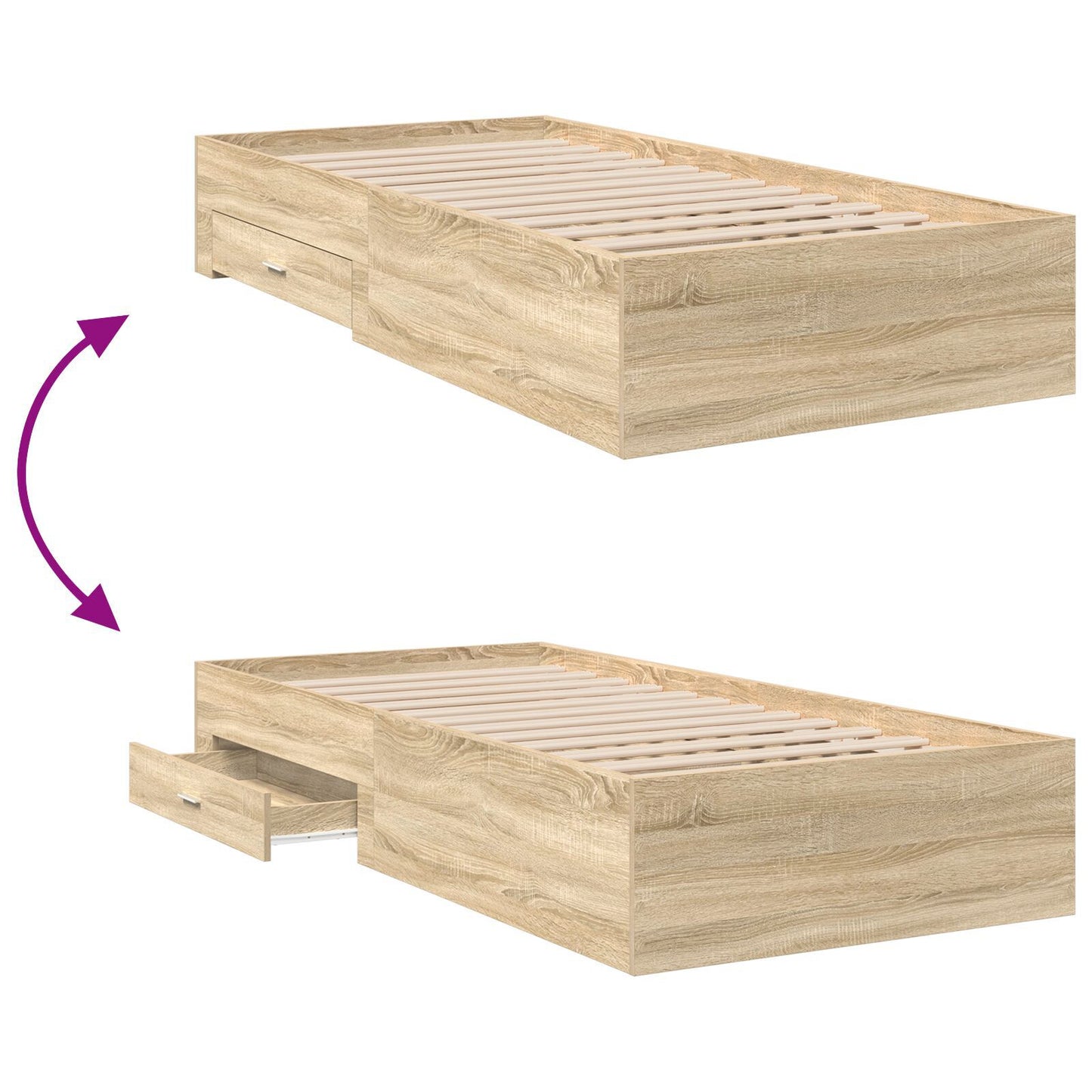 Sengestamme med skuff Brun 90 x 190 cm Konstruert tre