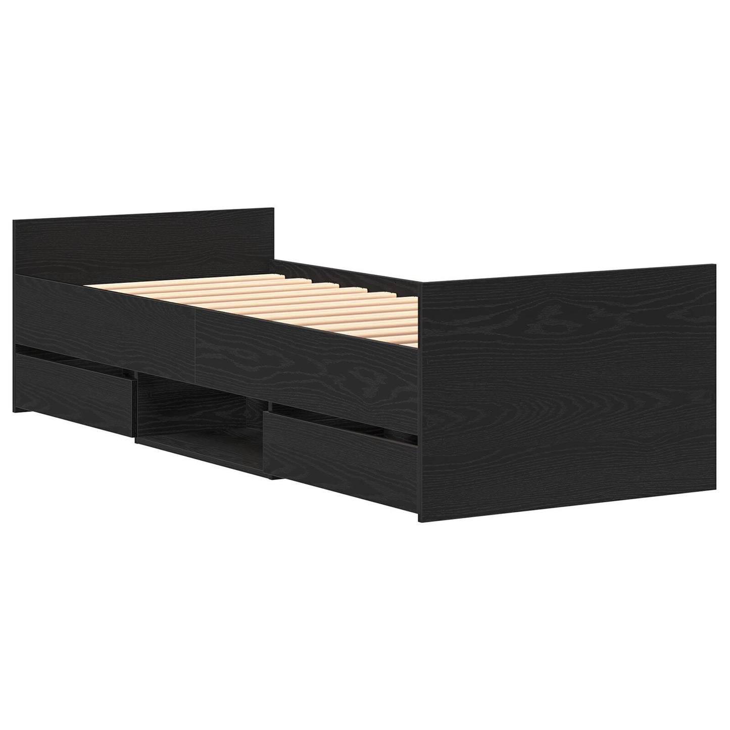Sengestamme med skuff Svart Eik 193 x 78 x 50 cm Konstruert tre