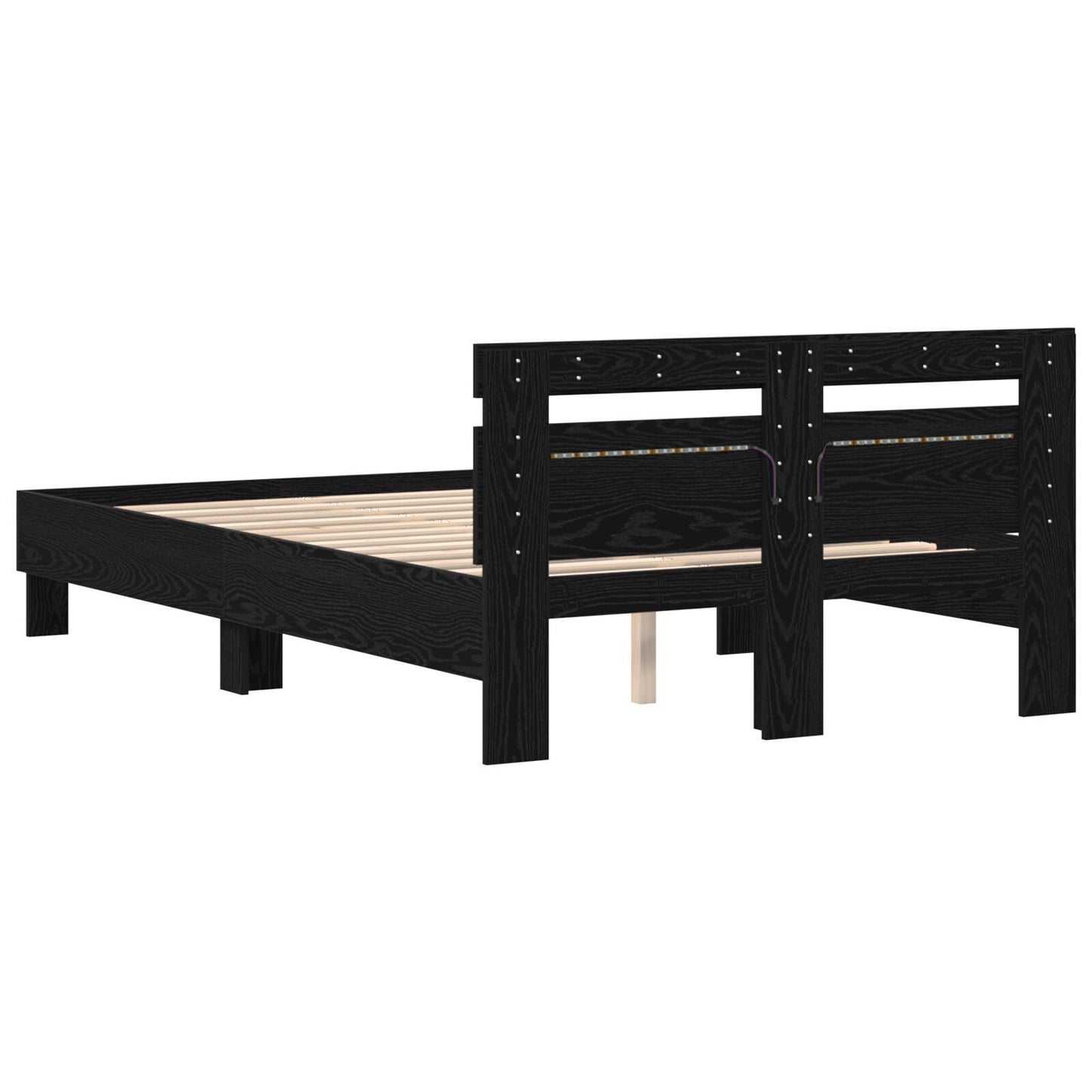 Sengestamme med LED Svart Eik 135 x 190 cm Konstruert tre