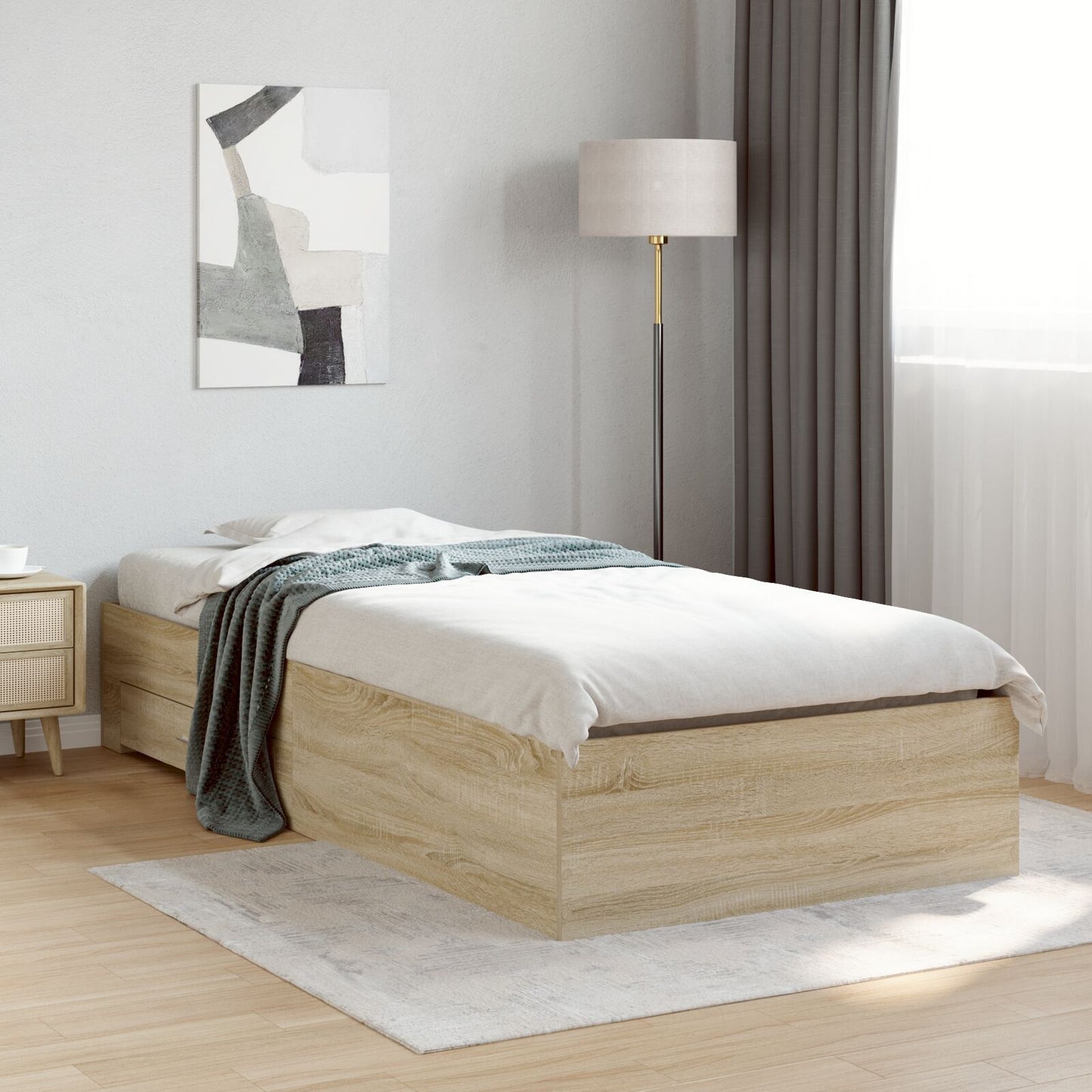 Sengestamme med skuff Brun 90 x 190 cm Konstruert tre
