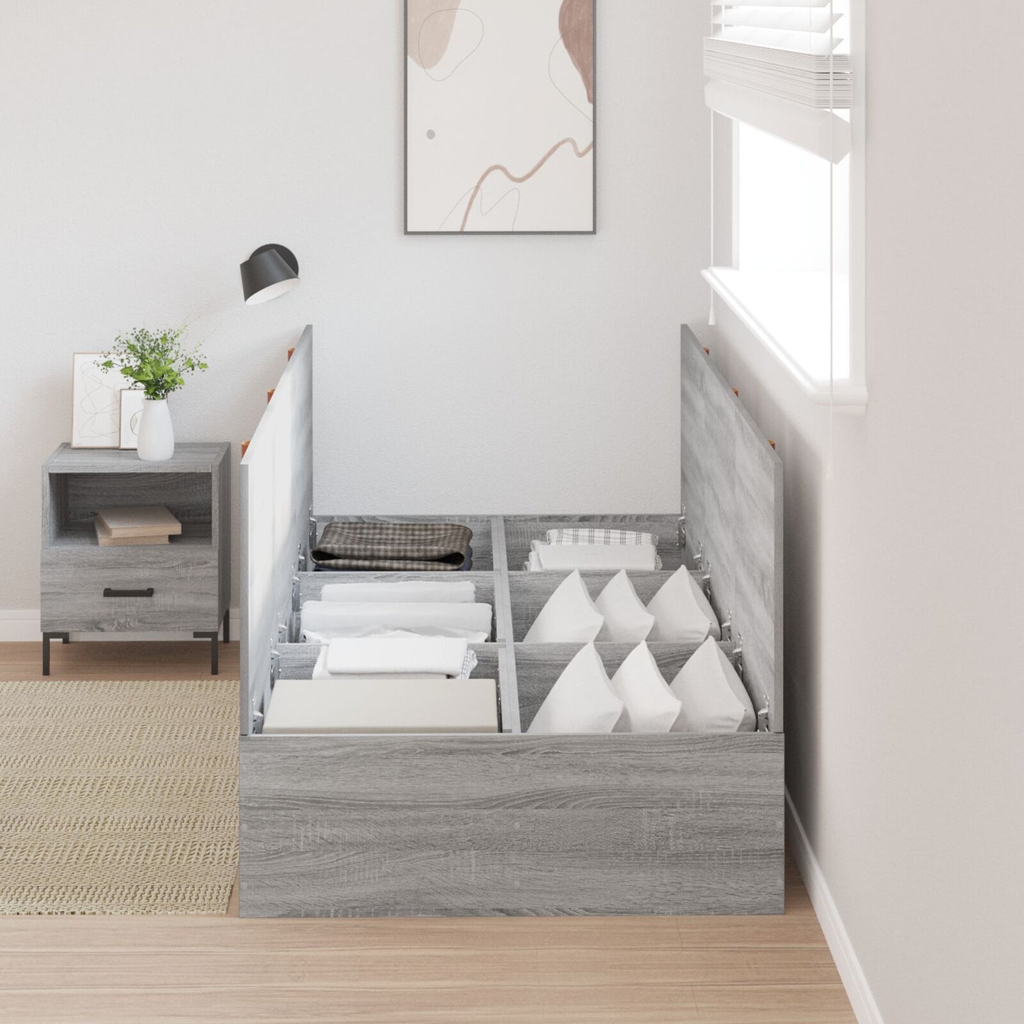 Seng med lagring Grå Sonoma 100 x 200 cm Konstruert tre