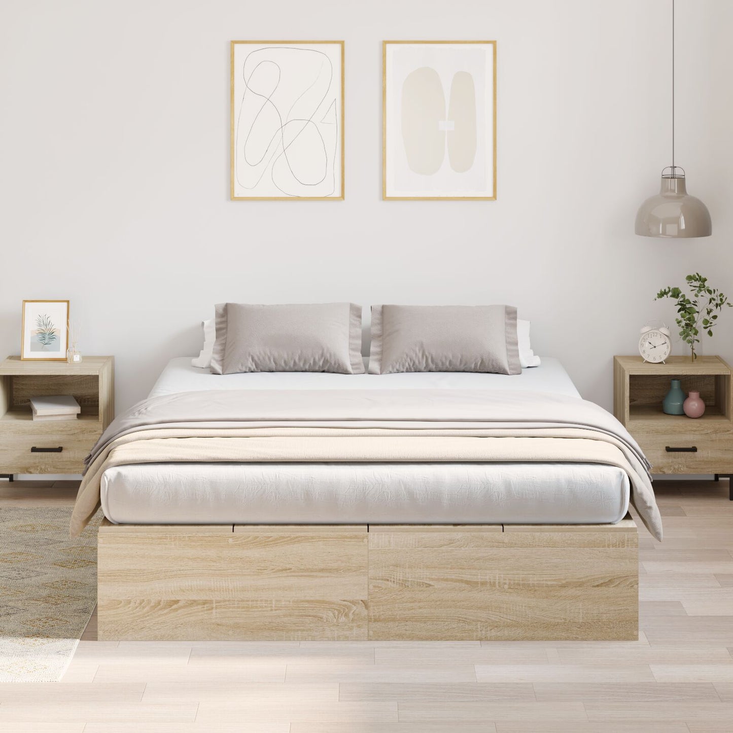 Seng med lagring Sonoma eik 150 x 200 cm Konstruert tre
