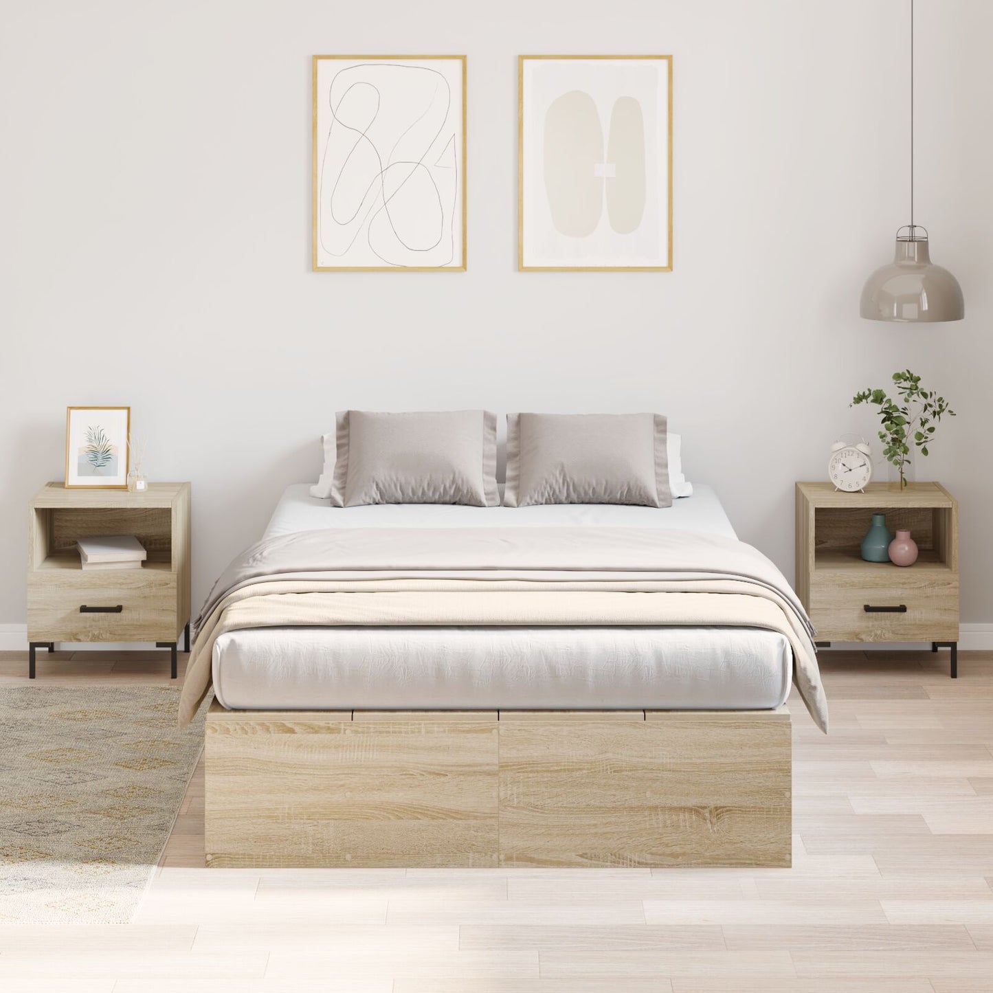 Seng med lagring Sonoma eik 120 x 200 cm Konstruert tre