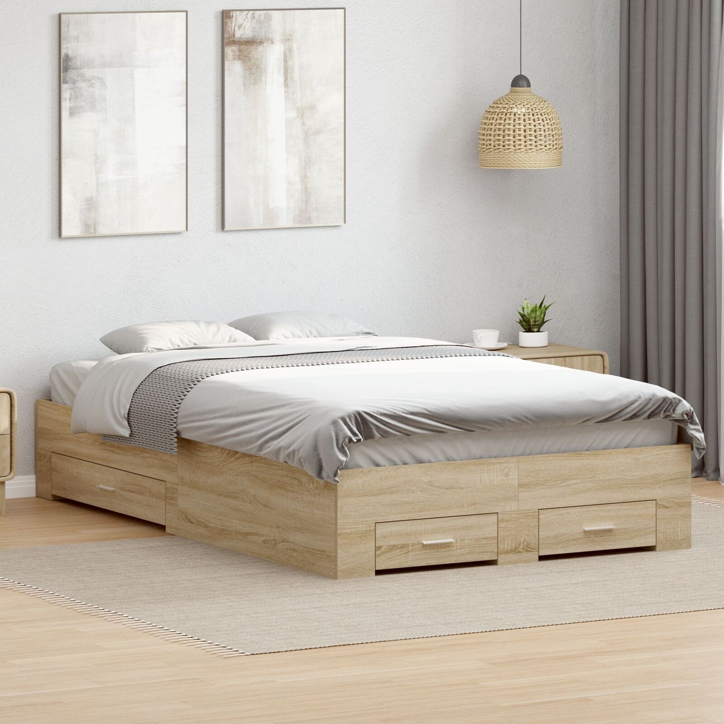 Sengestamme med skuff Brun 120 x 200 cm Konstruert tre